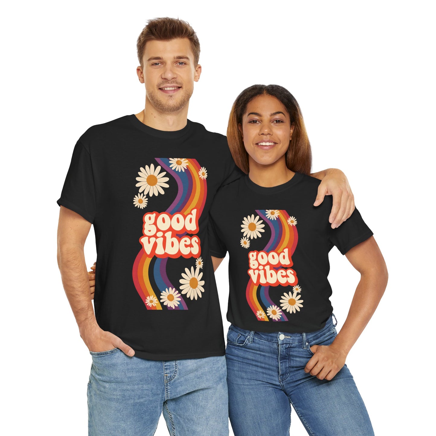 Good Vibes Unisex Heavy Cotton Tee, Retro Graphic T-Shirt, Feel Good Apparel, Summer Outfit, Casual Gift for Friends