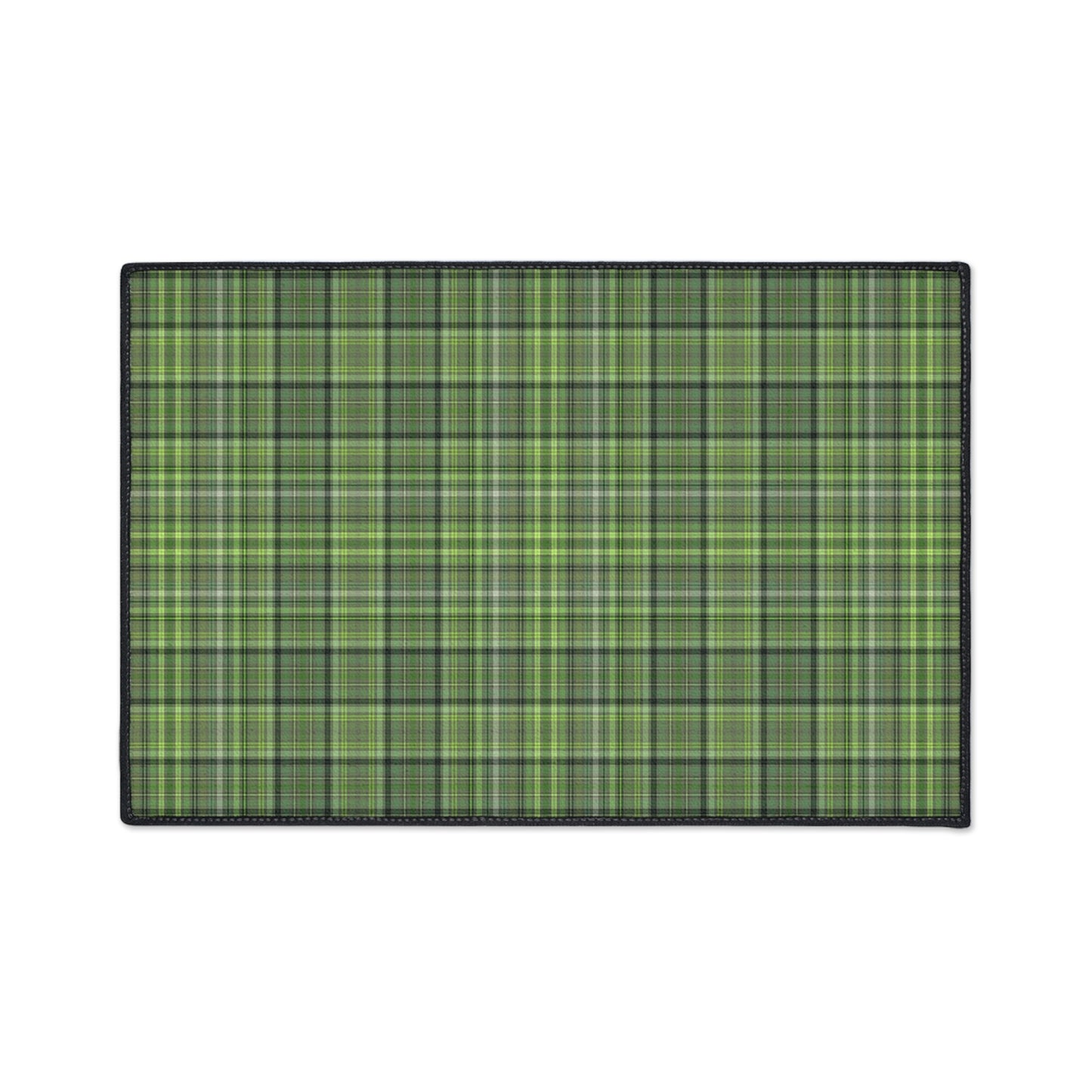 Green Plaid Heavy-Duty Floor Mat — Durable Non-Slip Entry Rug