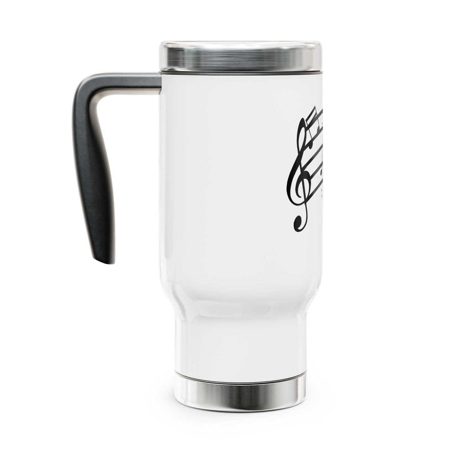 Music Notes 14oz Stainless Steel Travel Mug with Handle – Musical Staff Design