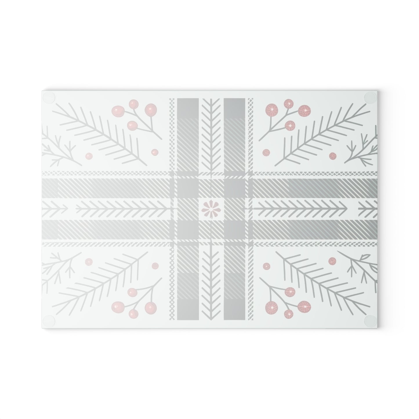 Festive Plaid & Holly Glass Cutting Board — Holiday Kitchen Decor