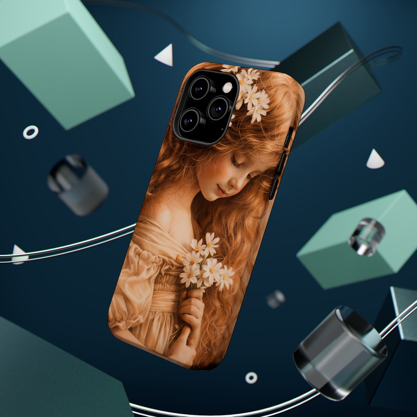 Vintage Floral Girl Magnetic Impact Phone Case — Protective iPhone Cover with Sepia Art