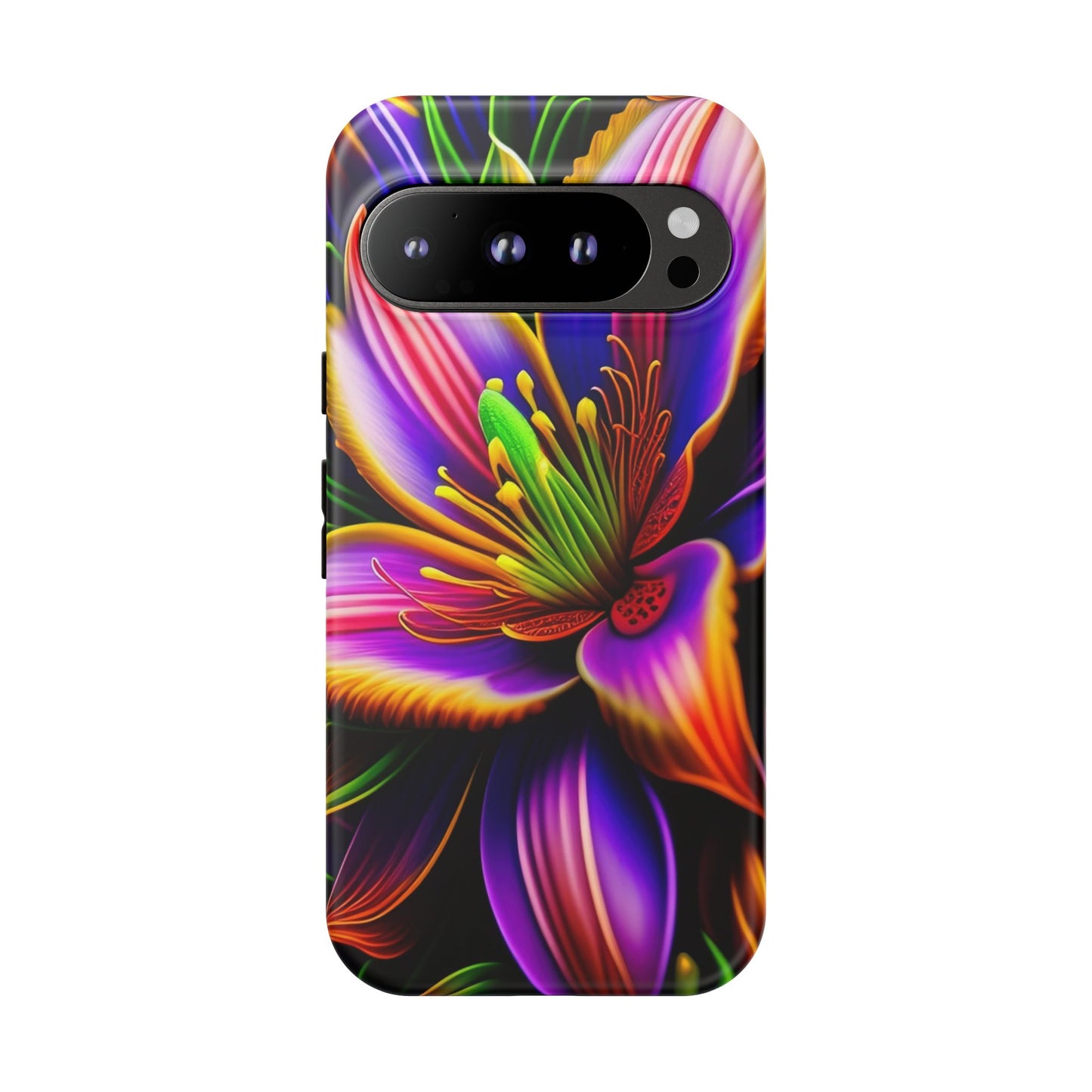 Floral Neon Tough Phone Case — Vivid Purple & Orange Lily Protective Cover