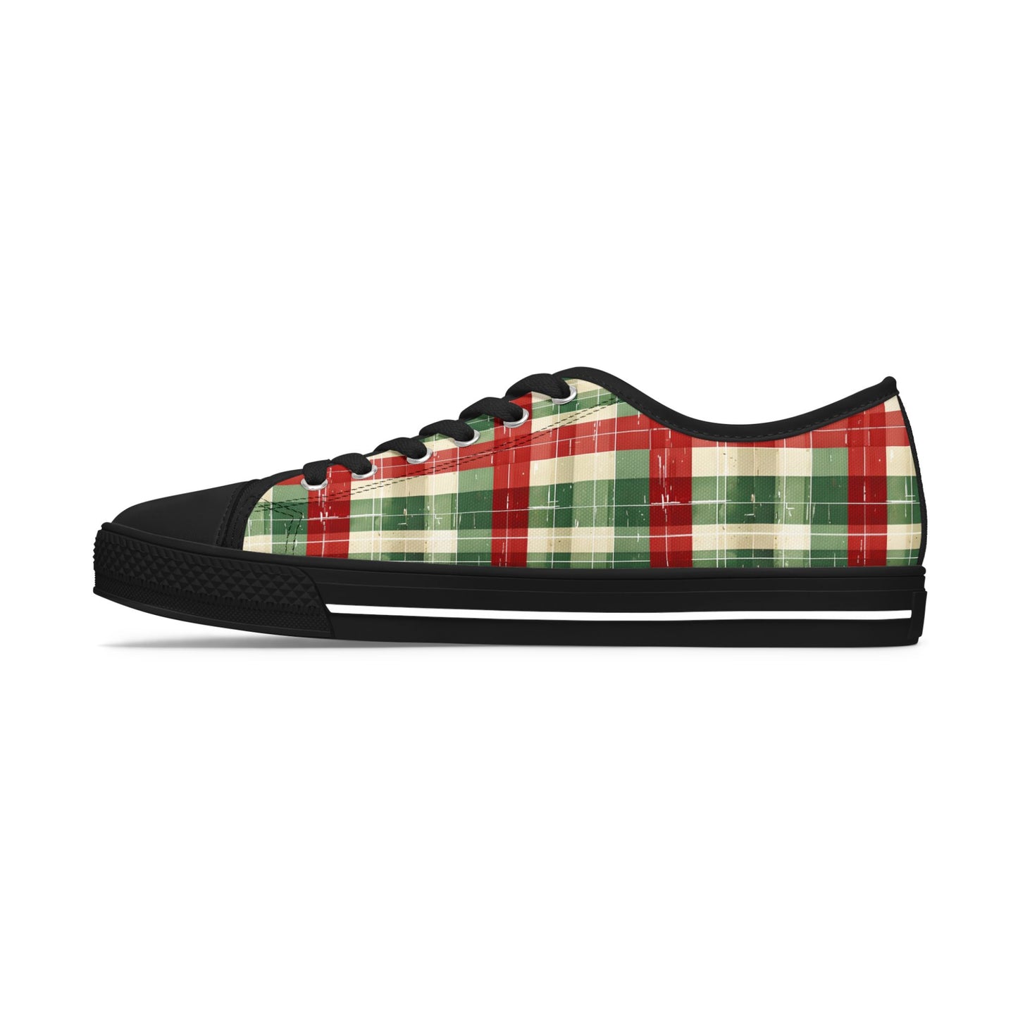 Low Top Sneakers — Red & Green Plaid Holiday Canvas Shoes