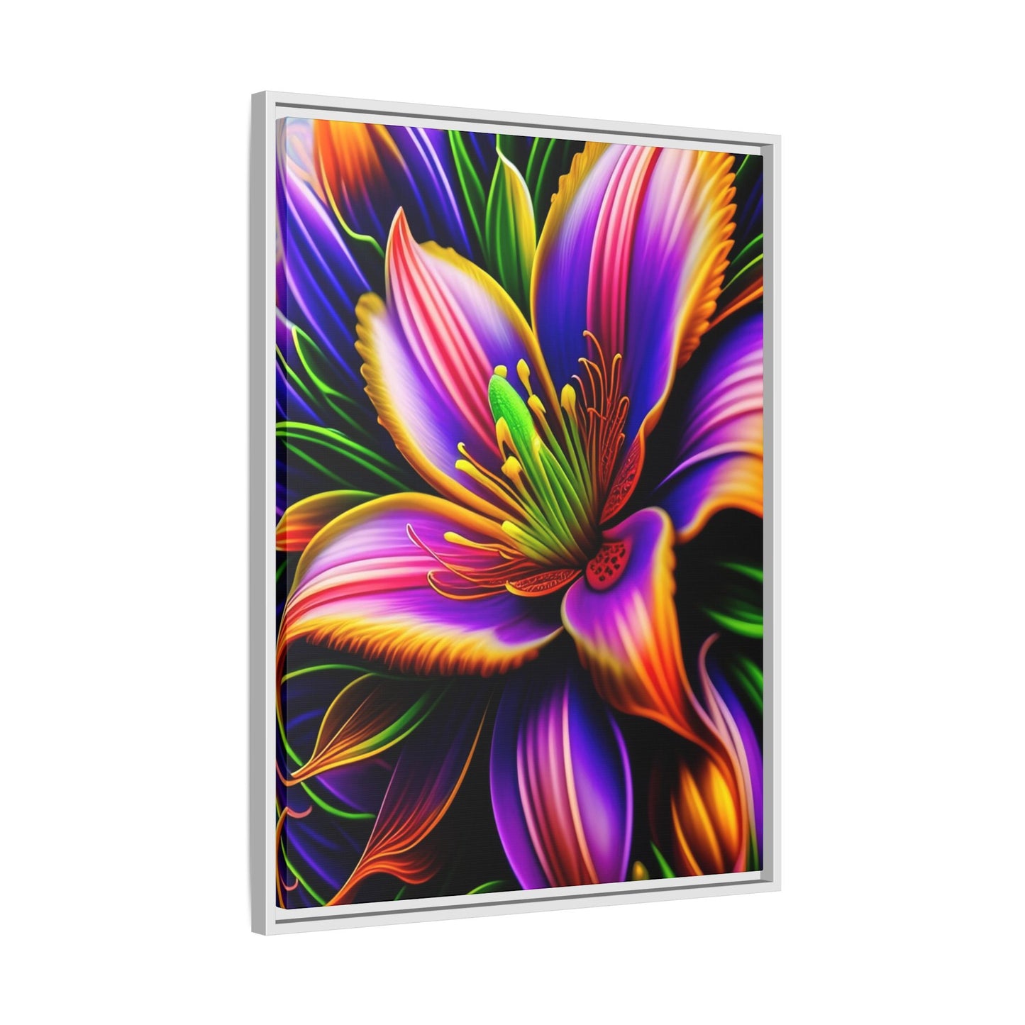 Vibrant Neon Floral Matte Canvas Print — Framed Wall Art