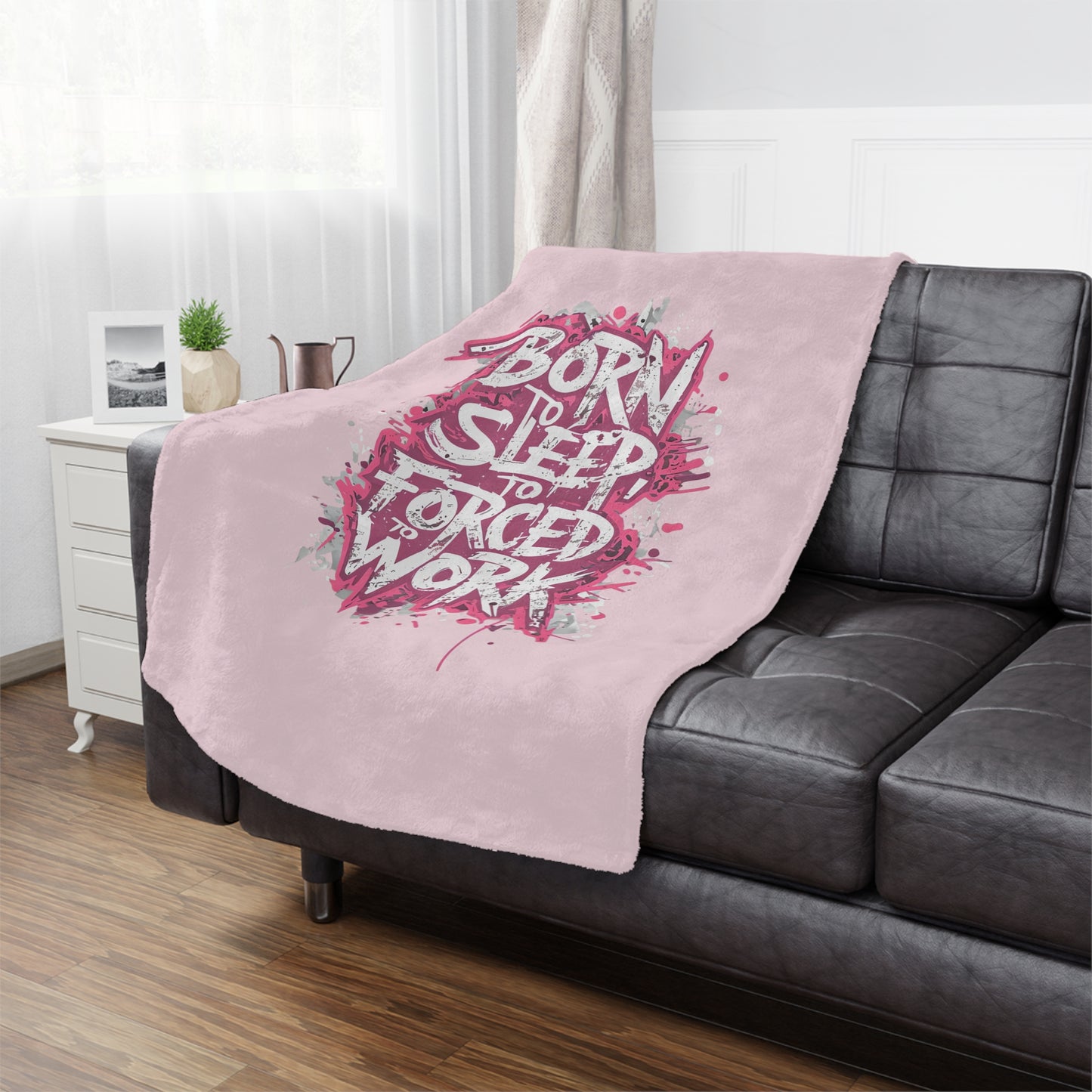 Minky Blanket — "Born to Sleep, Forced to Work" Pink Cozy Throw