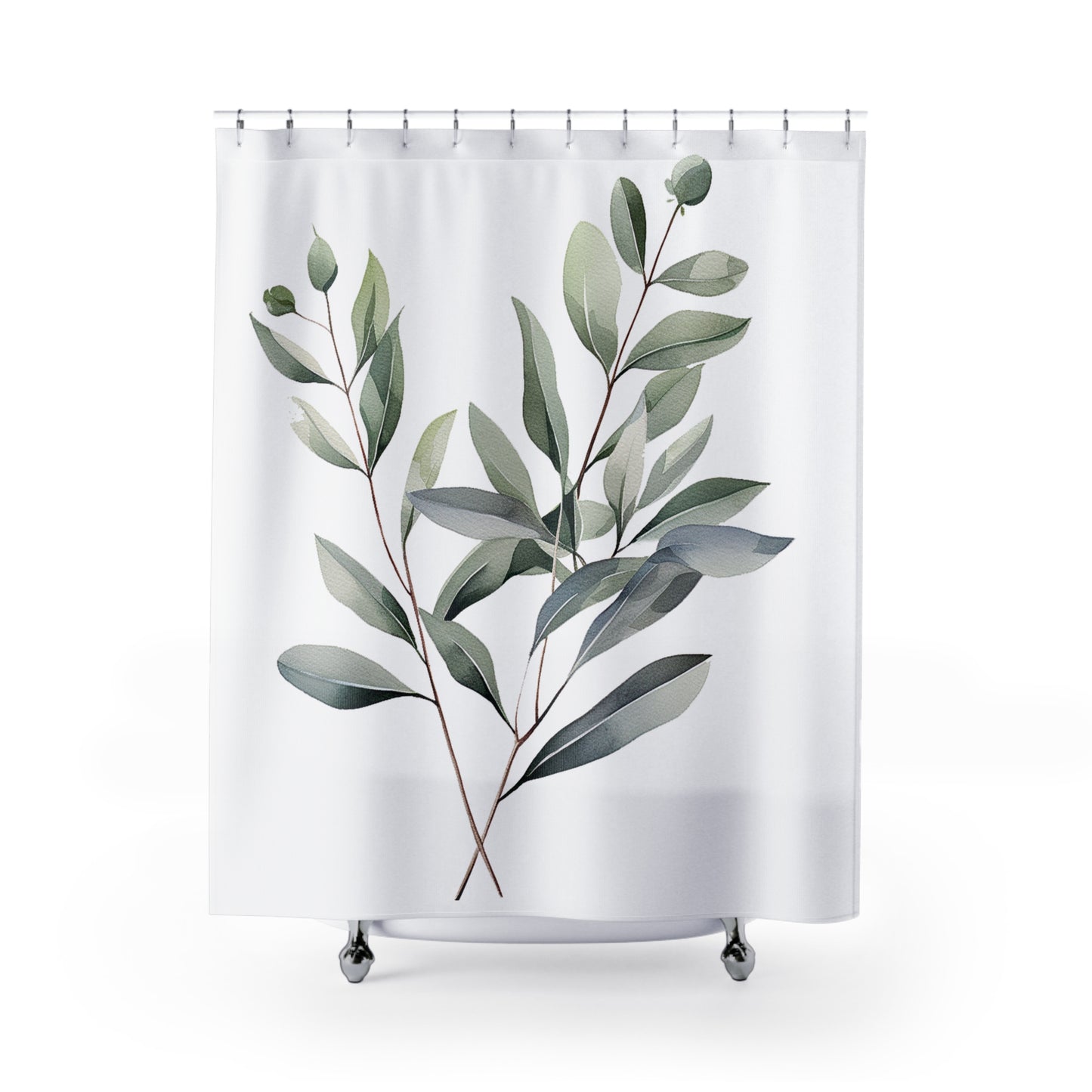 Eucalyptus Botanical Shower Curtain — Minimal Green Leaf Bathroom Decor