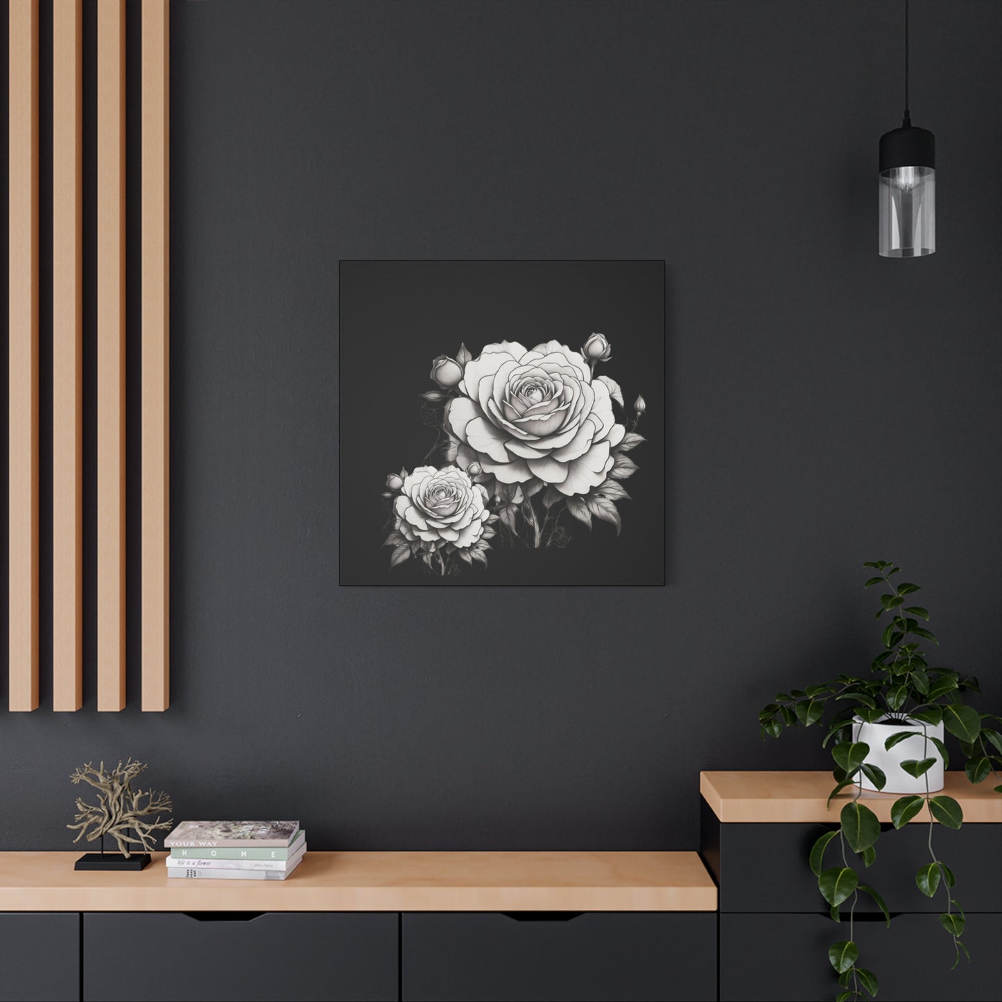 Monochrome Rose Canvas Print — Black & White Floral Wall Art