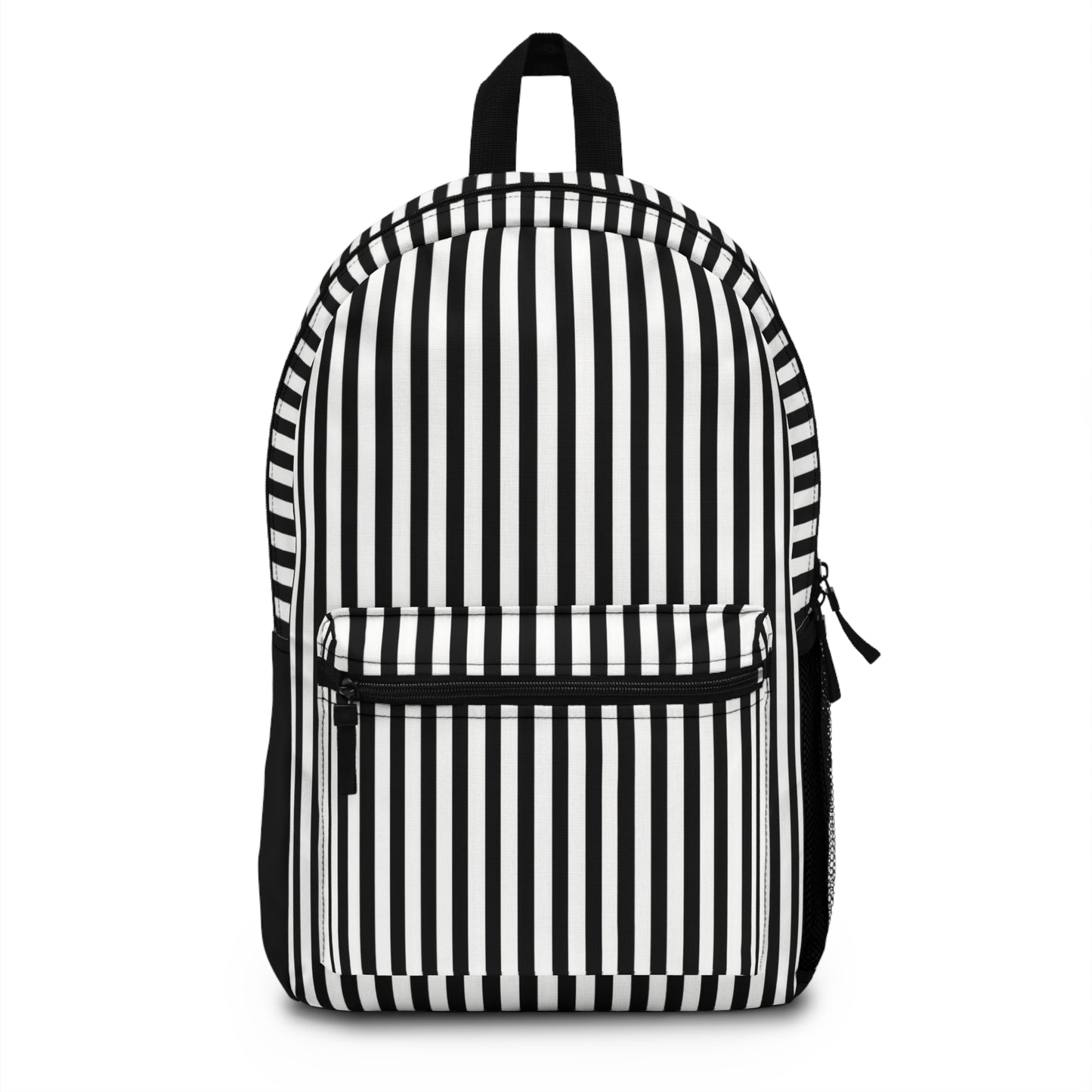Black & White Vertical Stripe Backpack — Classic Nautical School Bag