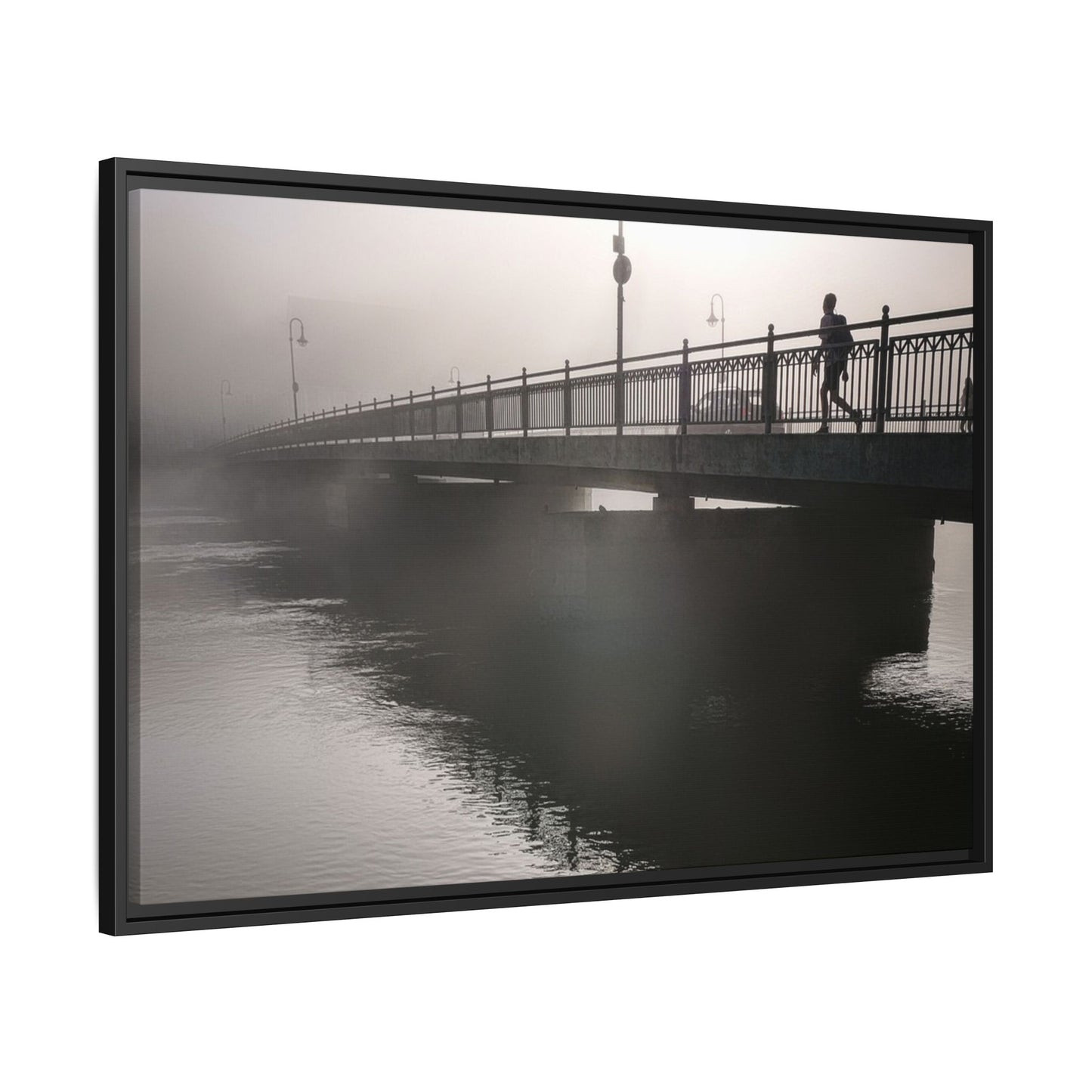 Framed Matte Canvas - Foggy Bridge Black & White Photography