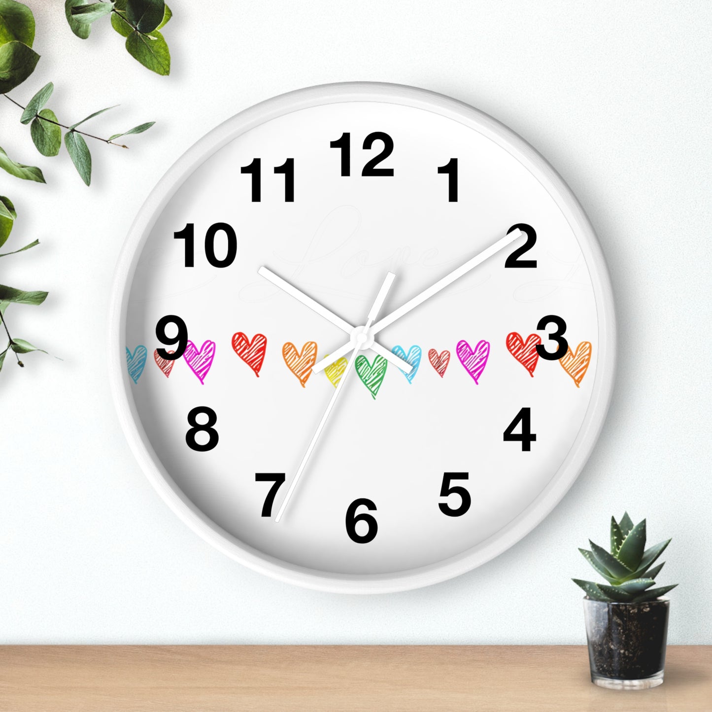 Rainbow Hand-Drawn Hearts Wall Clock | Colorful Heart Line Clock