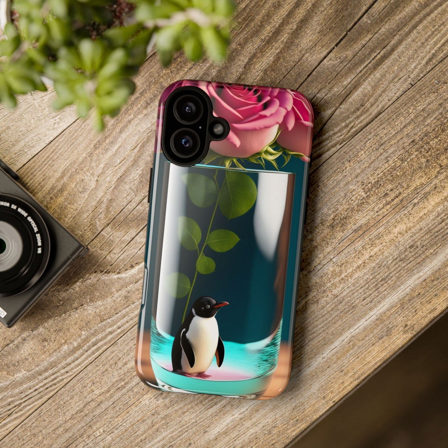 Penguin in a Glass Floral Tough Phone Case — Cute Protective Phone Cover