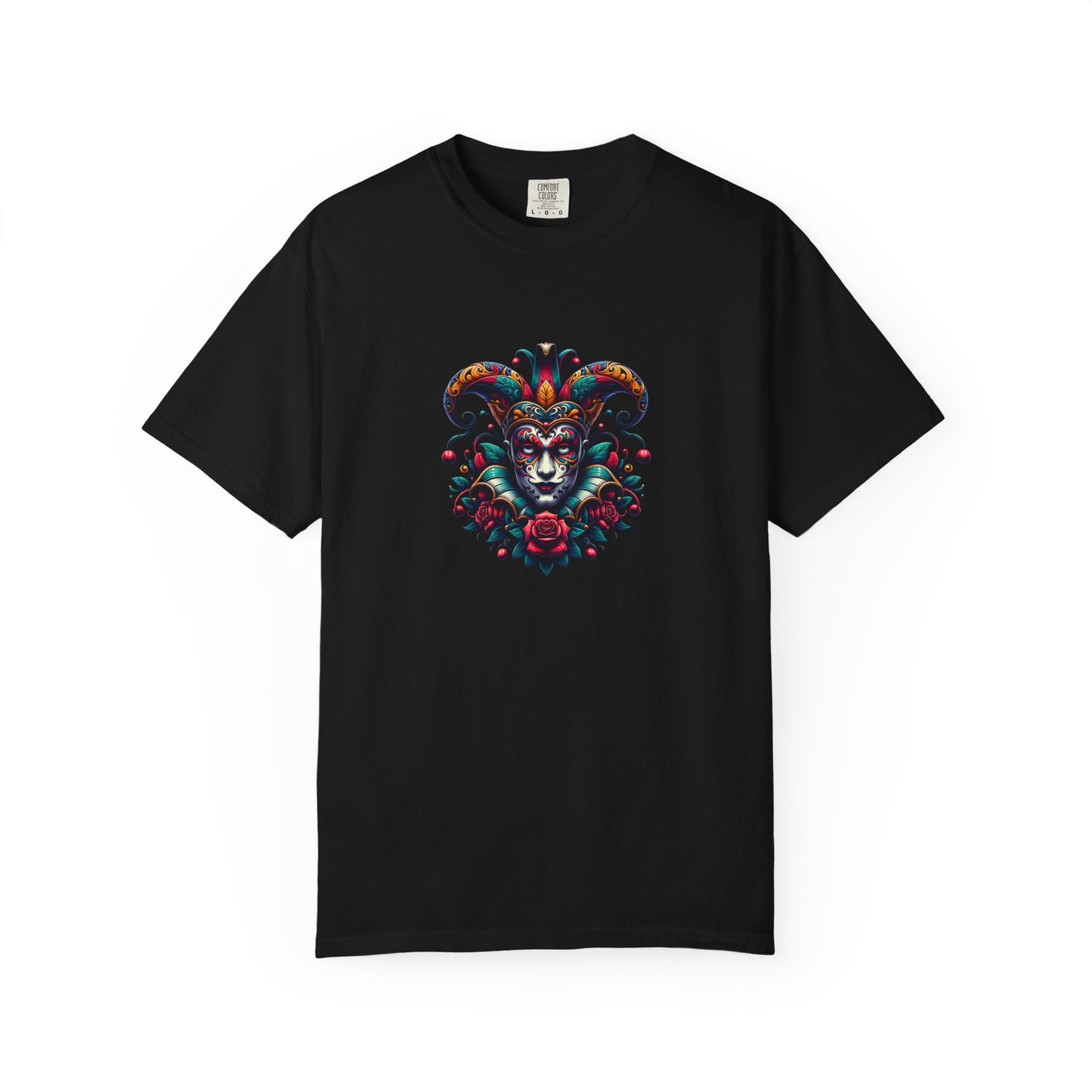 Vibrant Graphic Unisex T-Shirt with Floral Mask Design, Casual Wear, Festival Outfit, Gift for Friends, Unique Fashion Statement