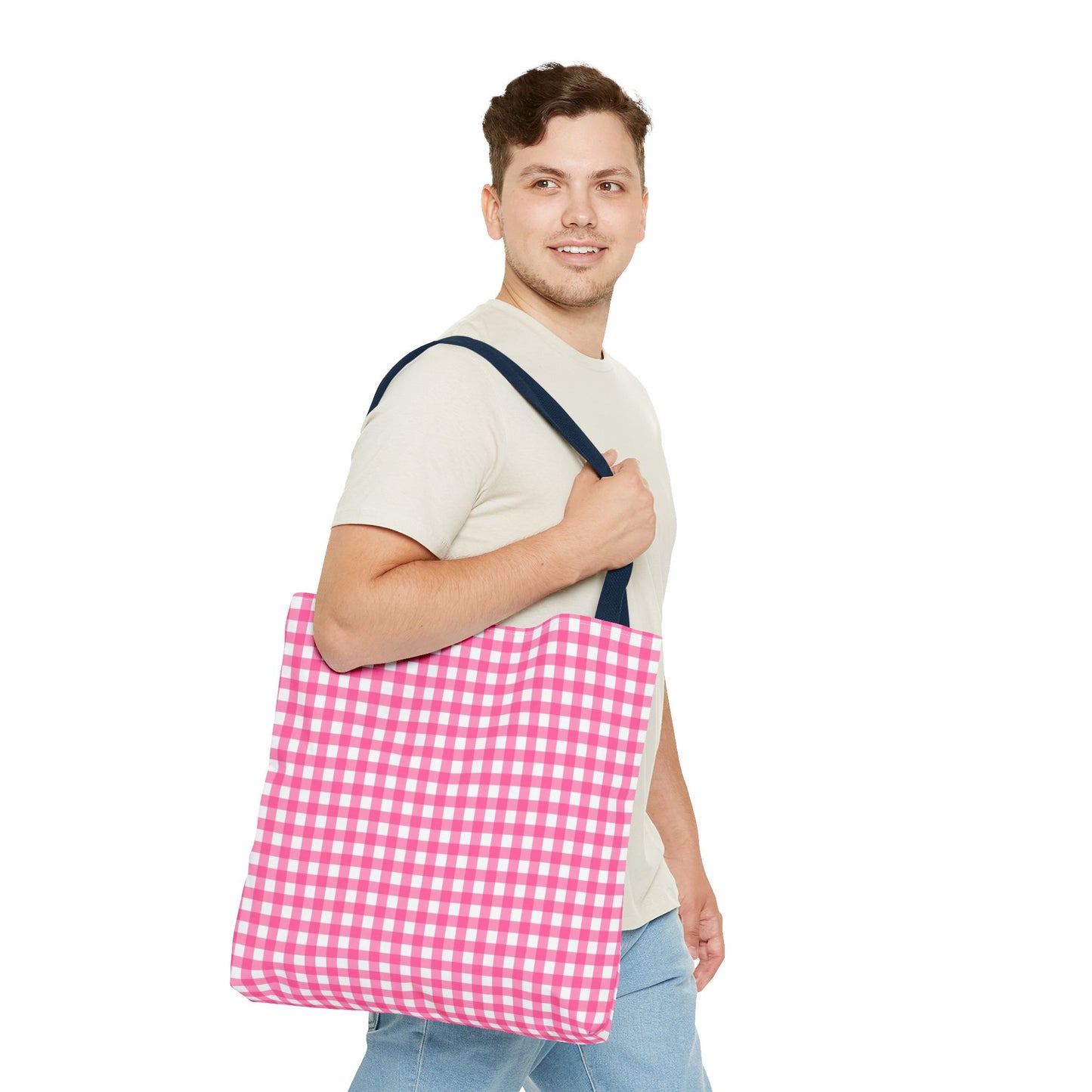 Cute Pink Gingham Tote Bag - Reusable Shopping Bag, Beach Tote