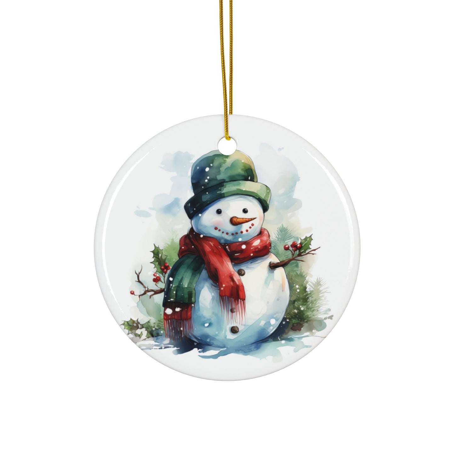Snowman Ceramic Ornament — Double-Sided Holiday Tree Decoration