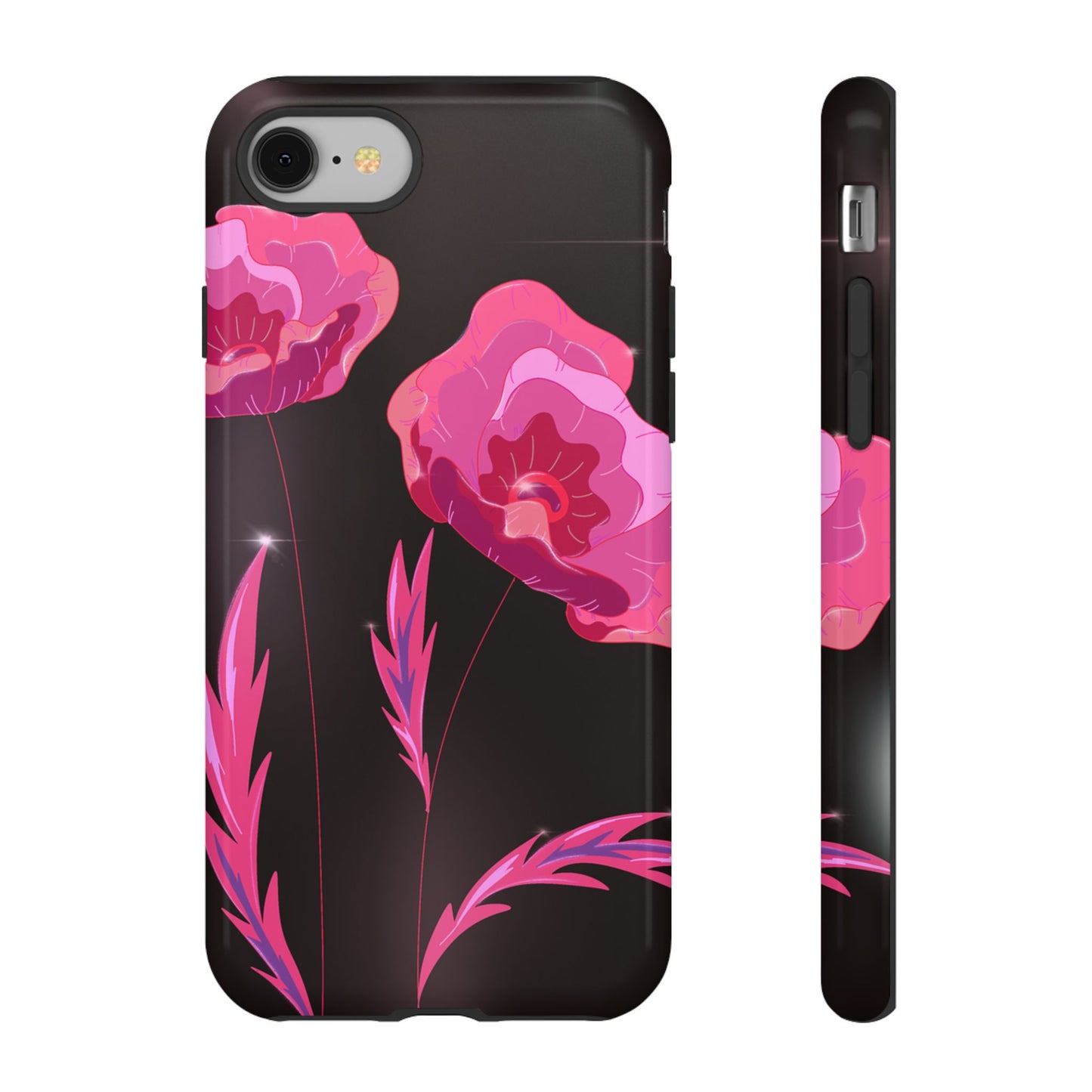 Floral iPhone Case | Tough Cases with Pink Poppy Design, Elegant Flower Phone Cover, Gift for Her, Spring Accessories, Chic Tech
