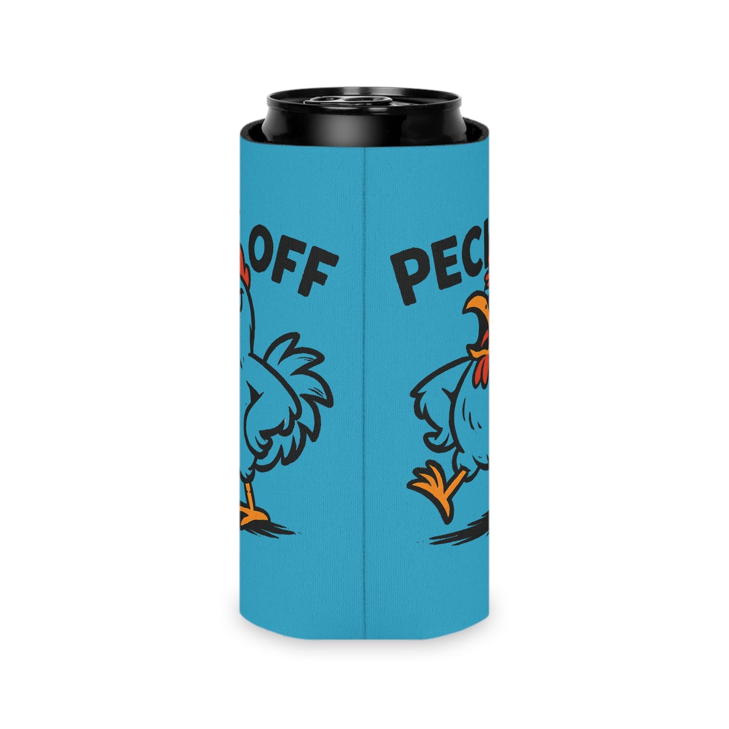 Can Cooler – 'Peck Off' Angry Rooster Drink Holder (Funny Farm Animal Koozie)