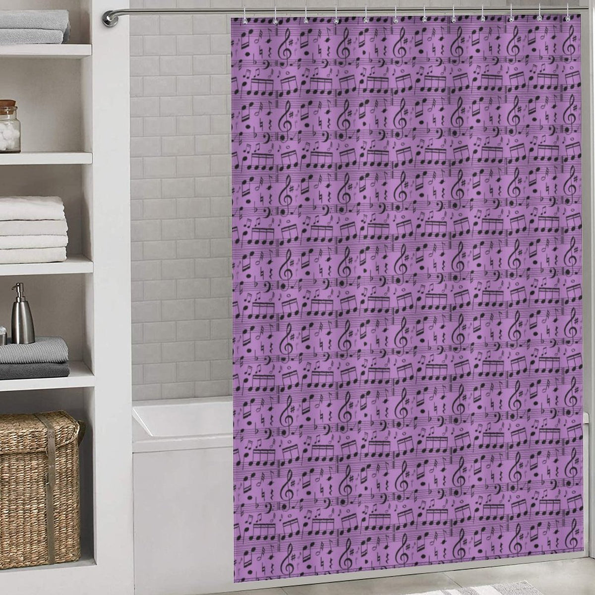 Purple Shower Curtain with musical notes