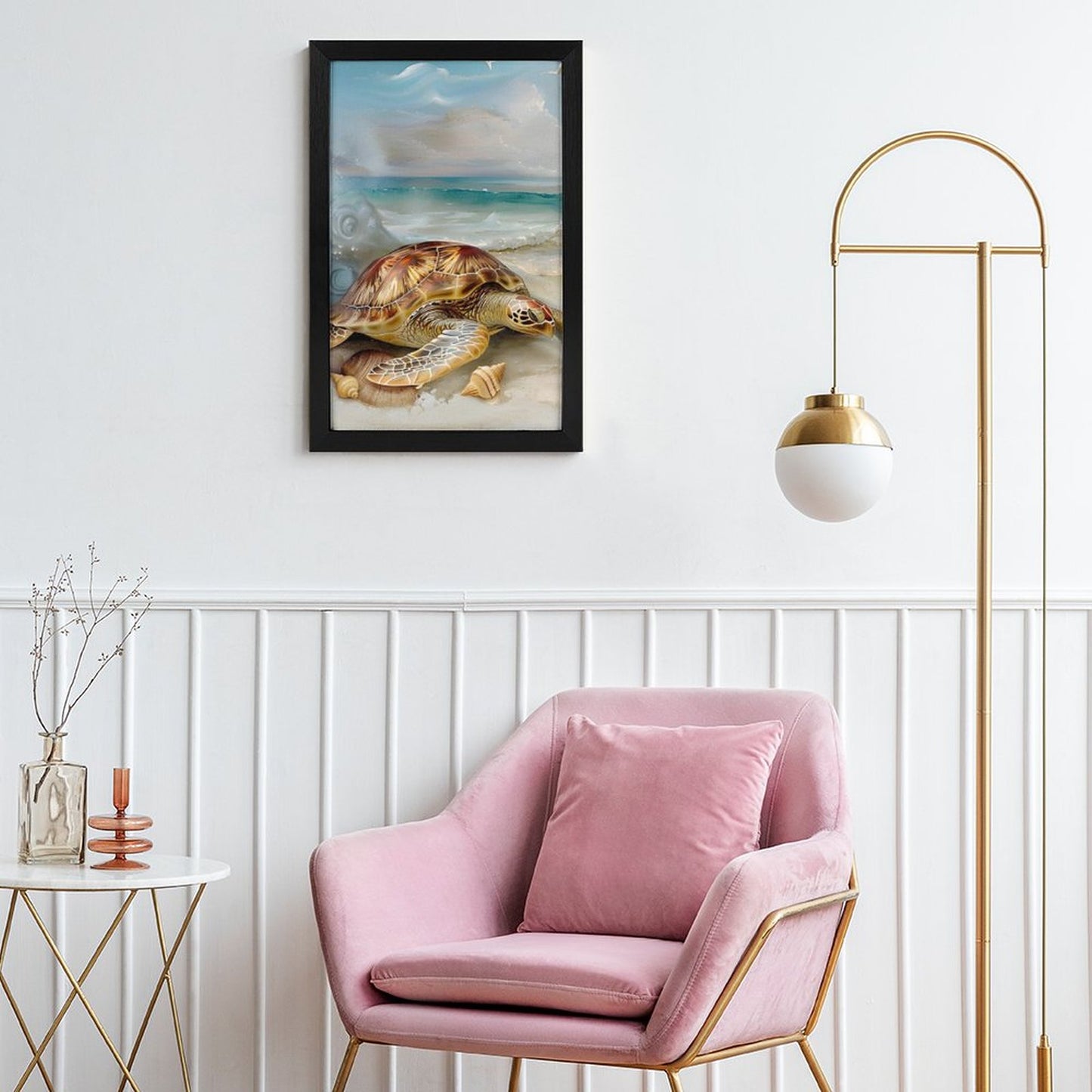 Modern Outer-Framed Vertical Canvas Art Print-Abstract Minimalist Decor - Turtle