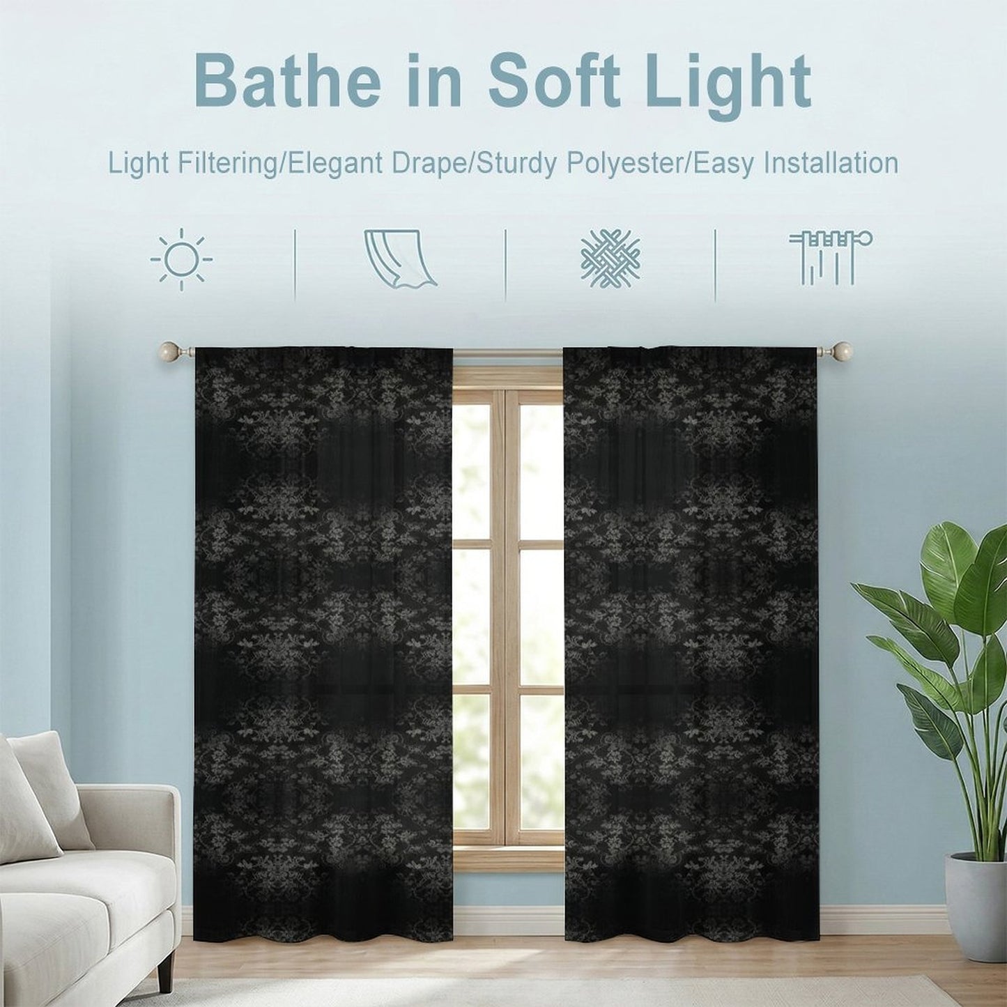 Sheer Curtain Black