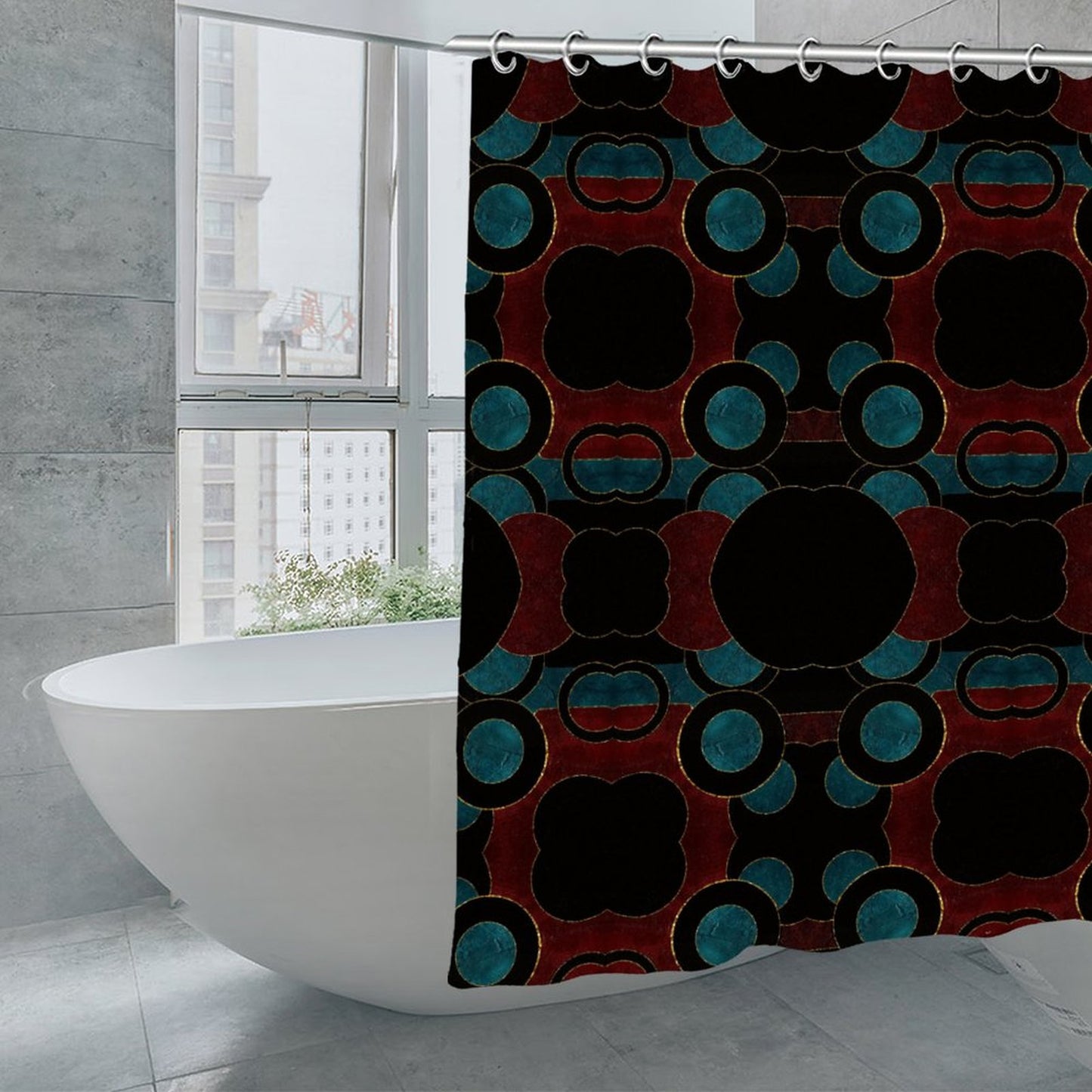 Waterproof Shower Curtain - Black Circles