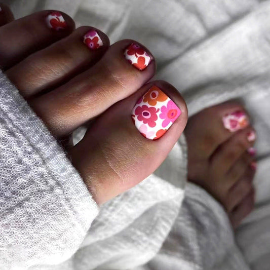 Retro matte kaleidoscope manicure multi-color flower fake nails Press-on toenails models press-on nails fake nails wholesale