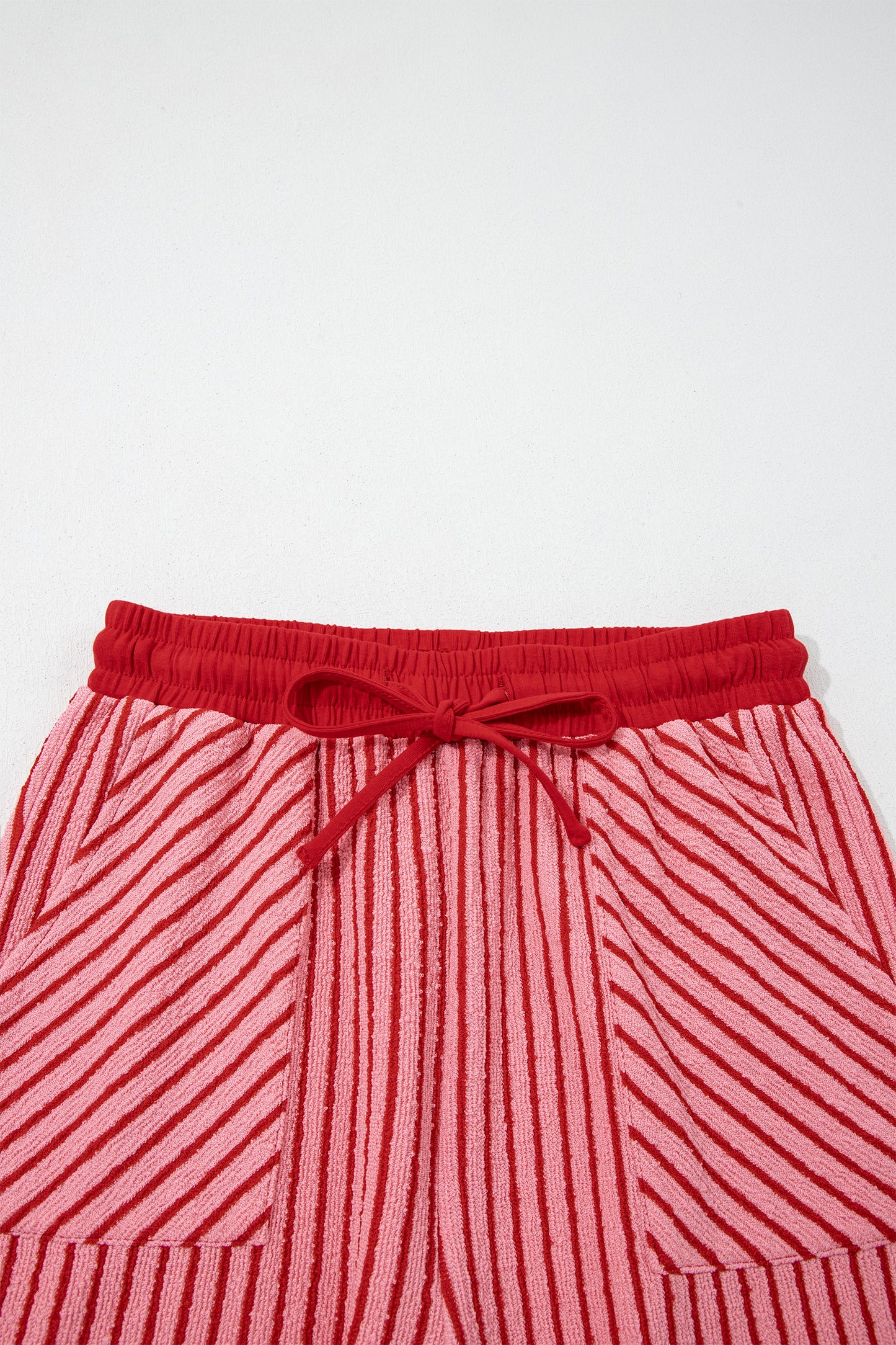 Rose Stripe Crew Neck Tee Drawstring Waist Cropped Pants Set