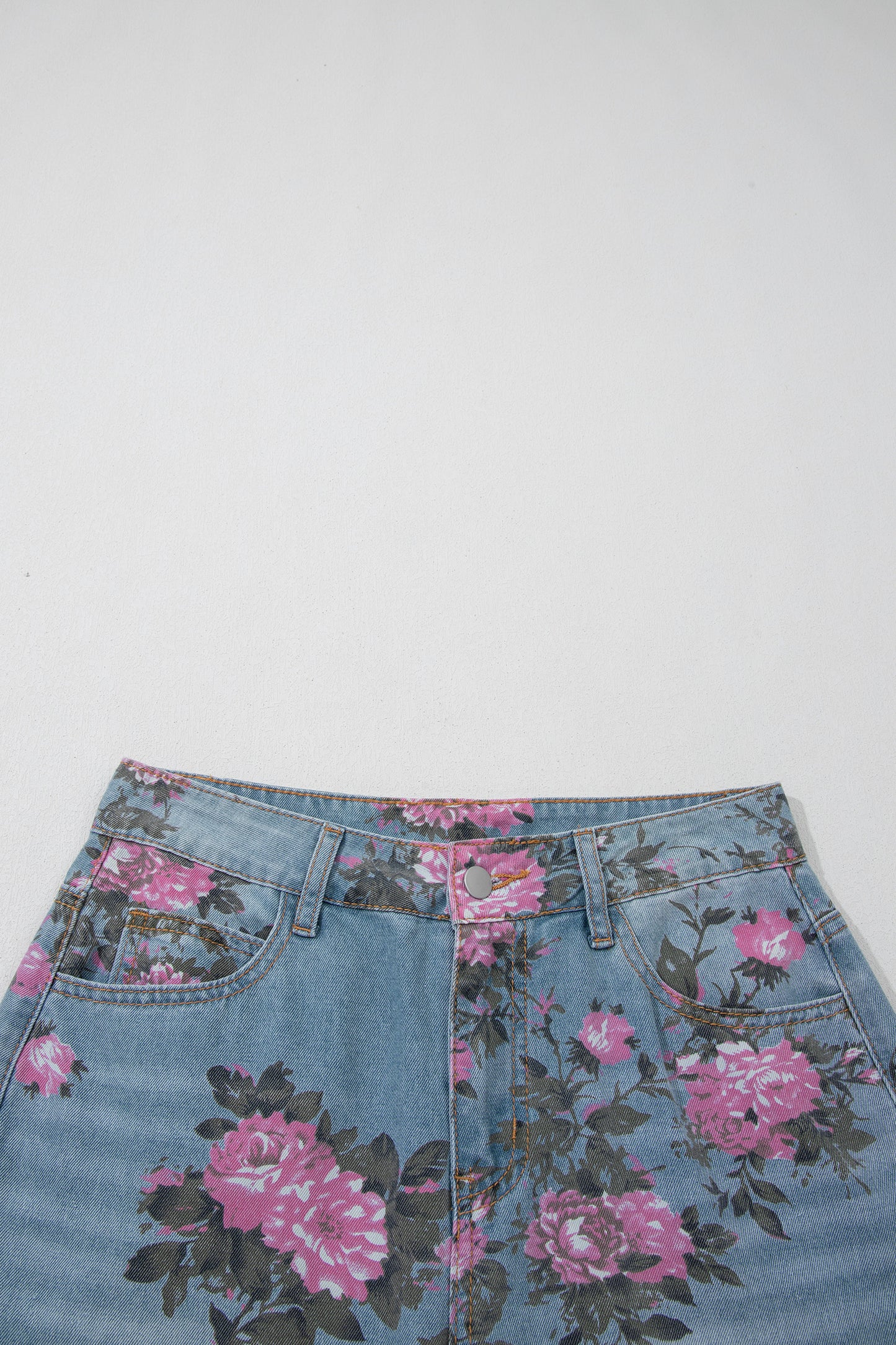 Sky Blue Garden Floral Print Bootcut Jeans