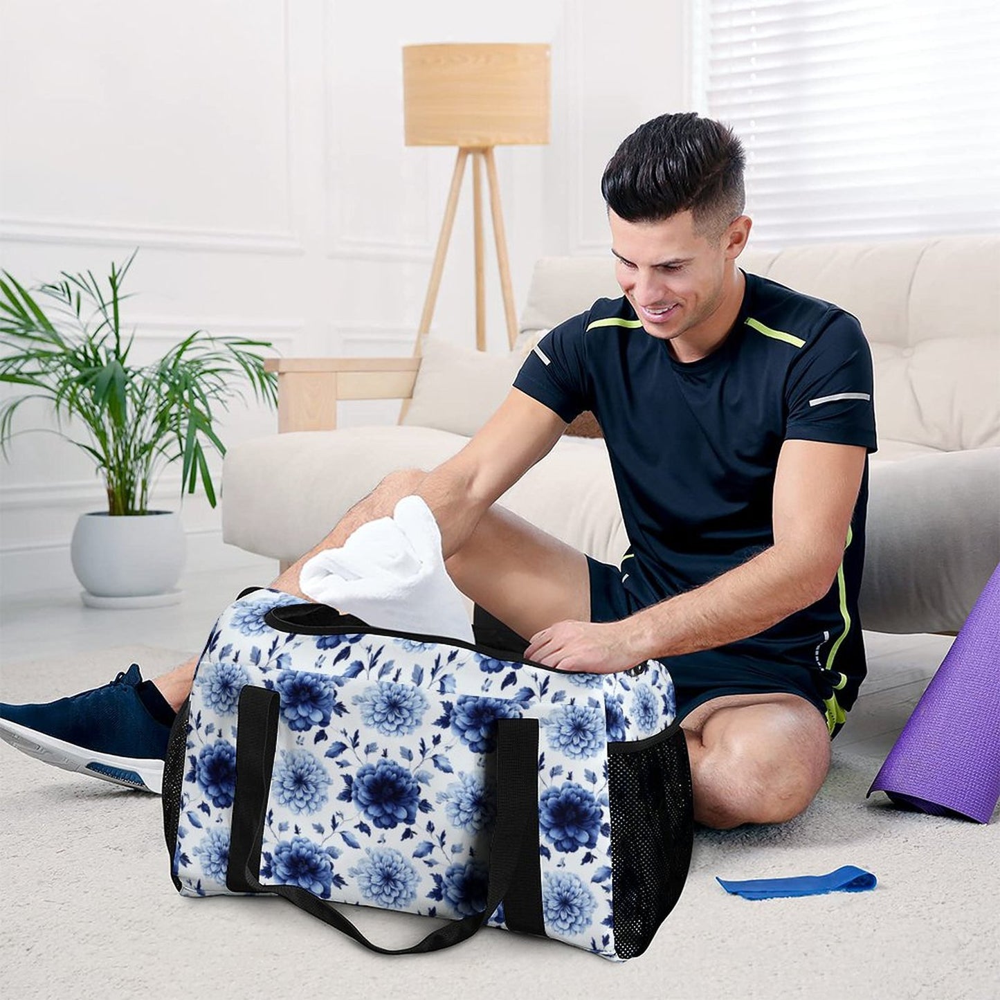Travel Duffel Bag  - Blue Flower