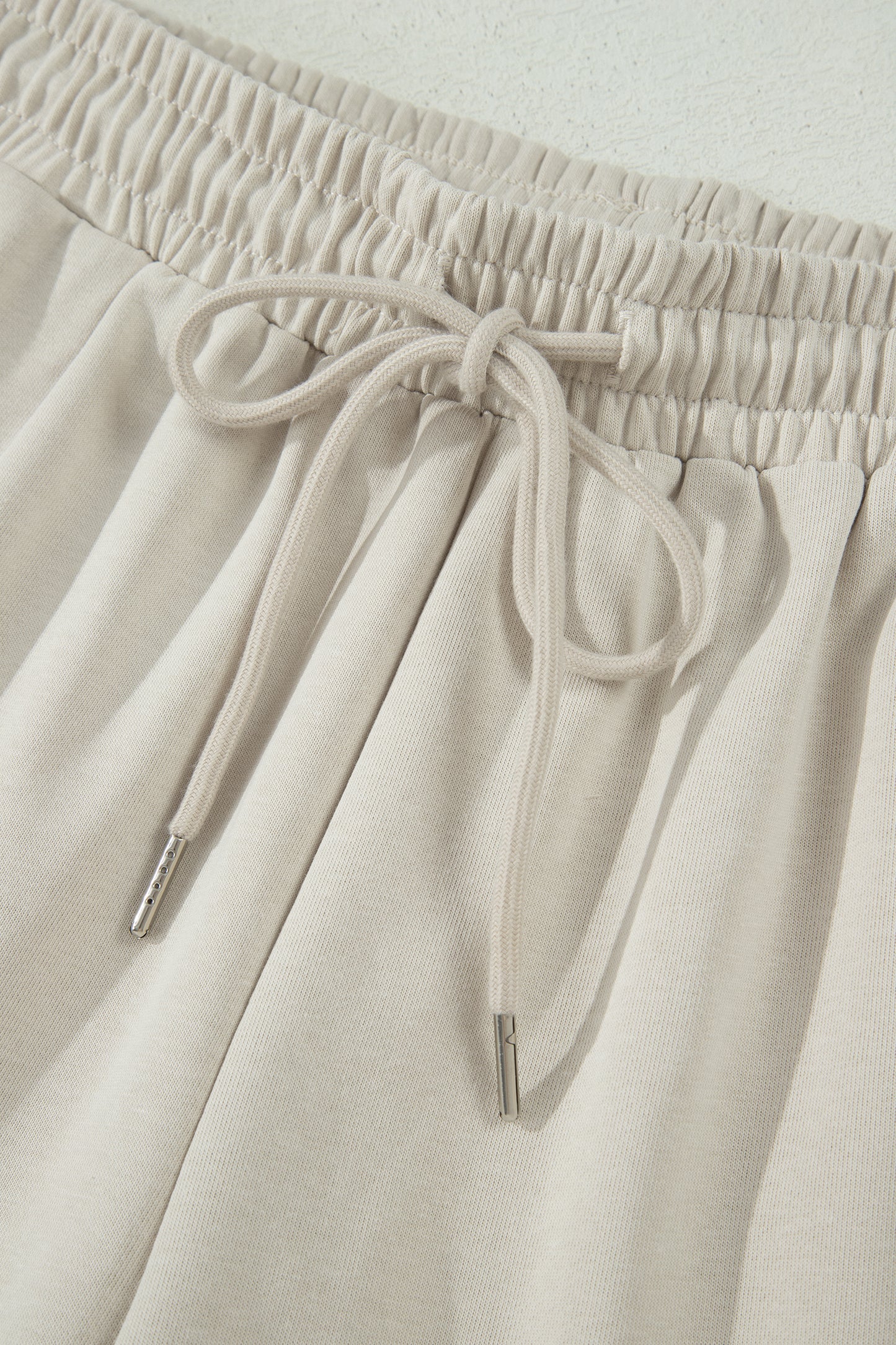Smoke Gray Solid Color Puffy Loose Top Drawstring Shorts 2pcs Outfit