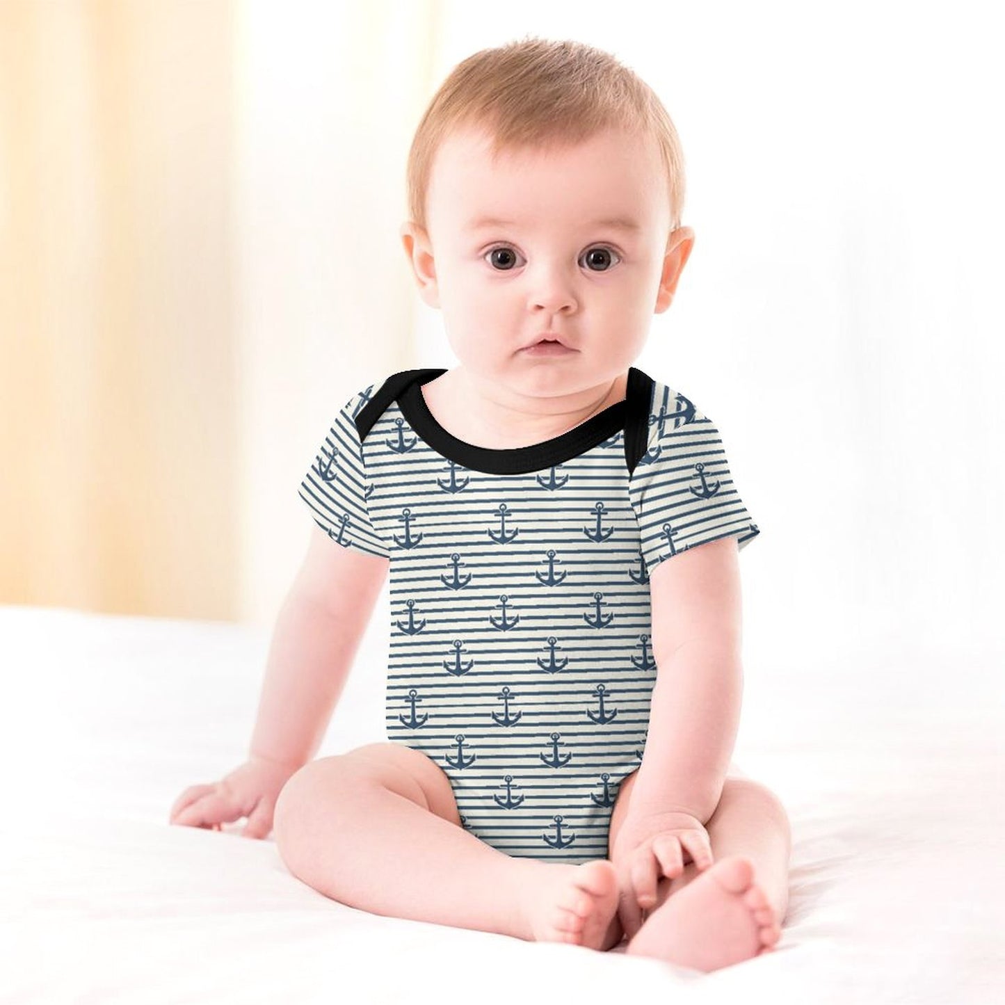 Faux Cotton Short Sleeve Baby Romper Anchors