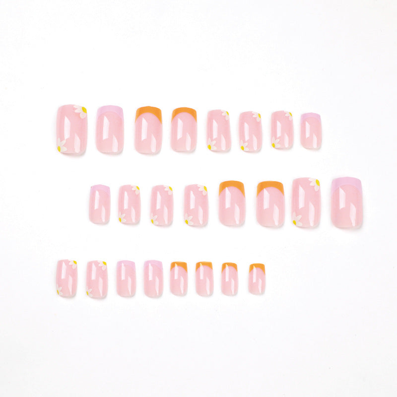press on nails, French yellow purple edge flower removable manicure nails patch wholesale fake nails nails piece – Image 2