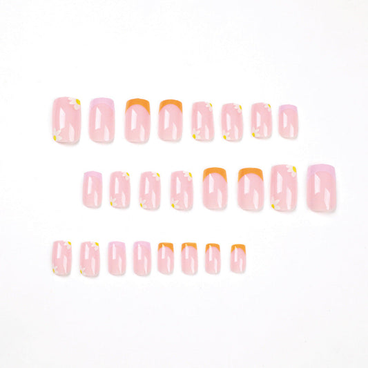 press on nails, French yellow purple edge flower removable manicure nails patch wholesale fake nails nails piece – Image 2
