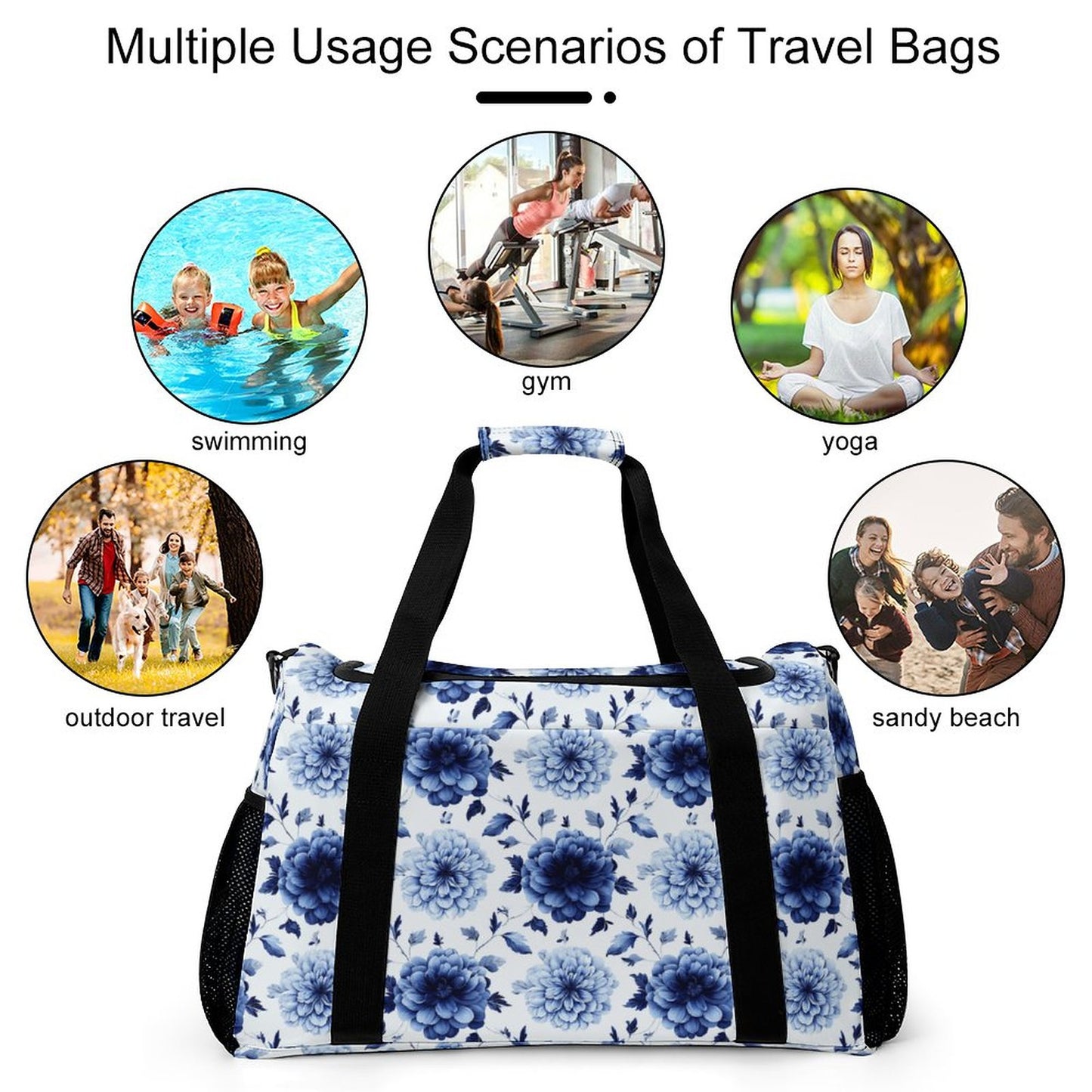 Travel Duffel Bag  - Blue Flower