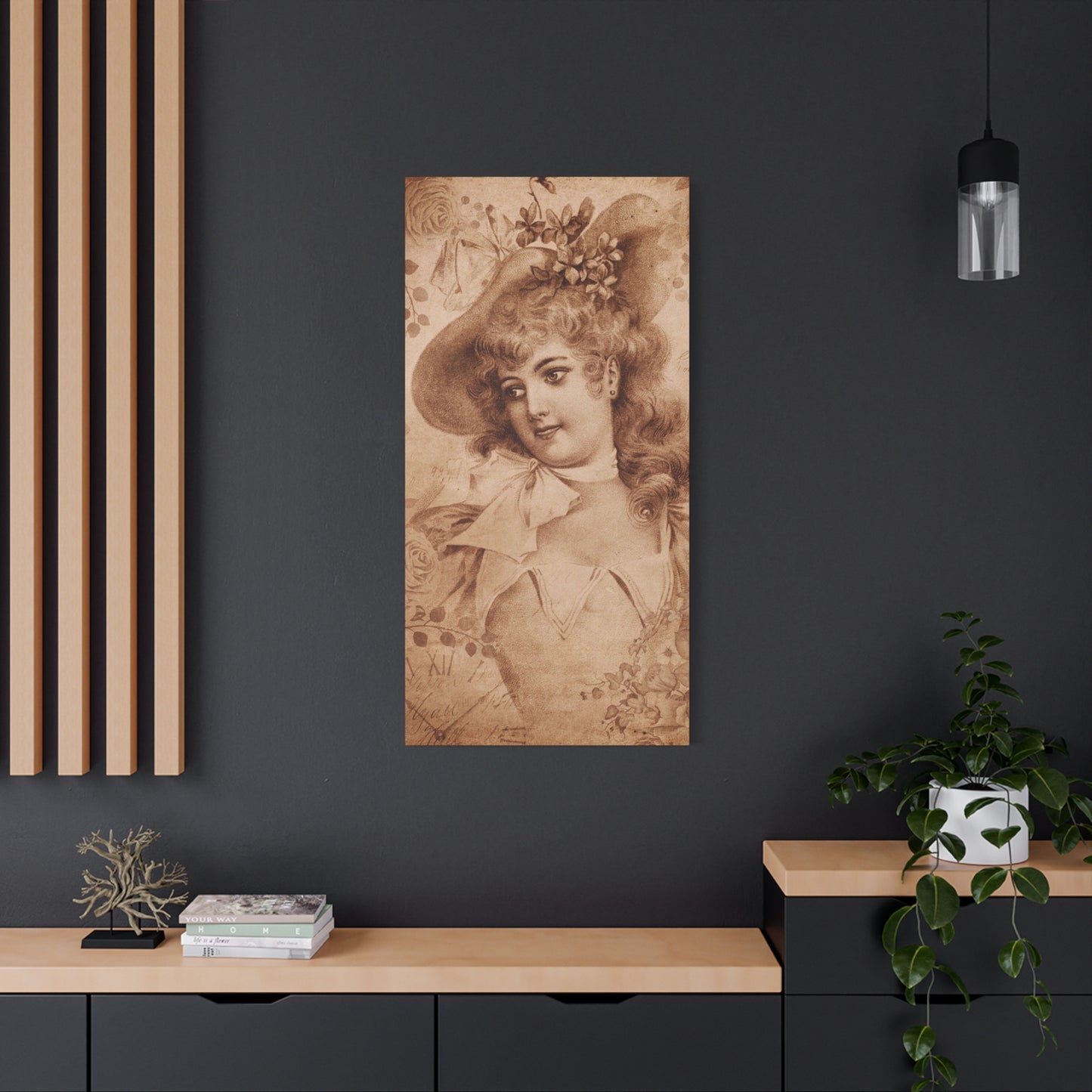 Vintage Sepia Portrait Canvas — Romantic Victorian Lady Matte Wall Art