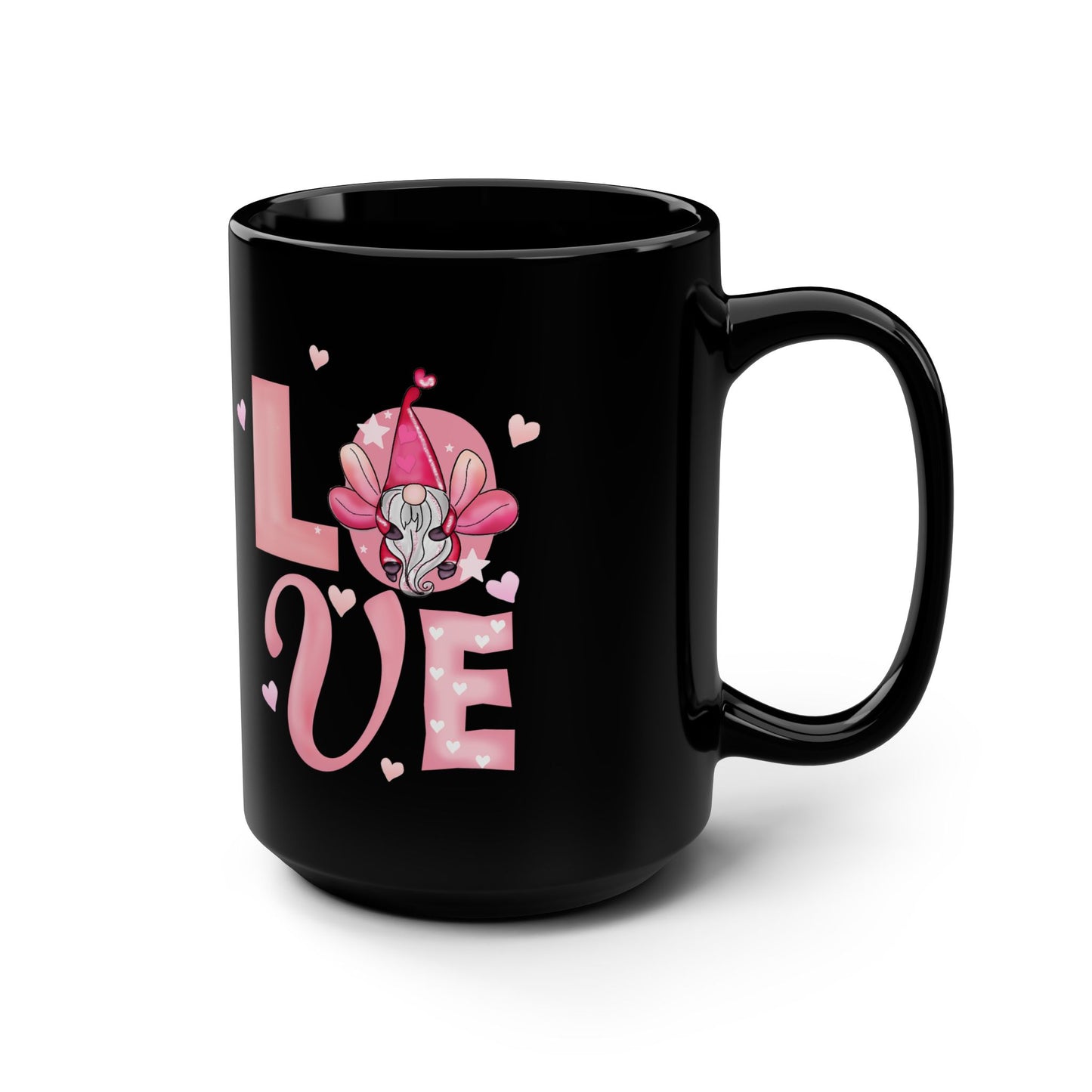 Love Florals 15oz Black Mug — Pink Heart & Lotus Coffee Cup
