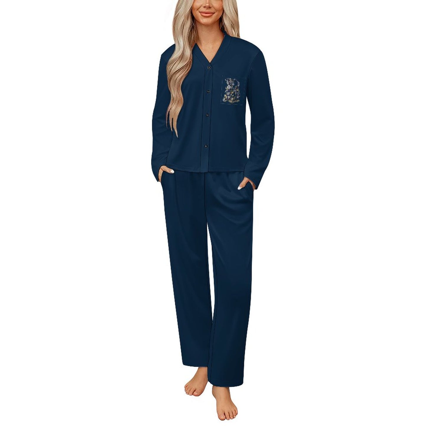 Super Comfy Women's V-Neck Pajama Set Letter B