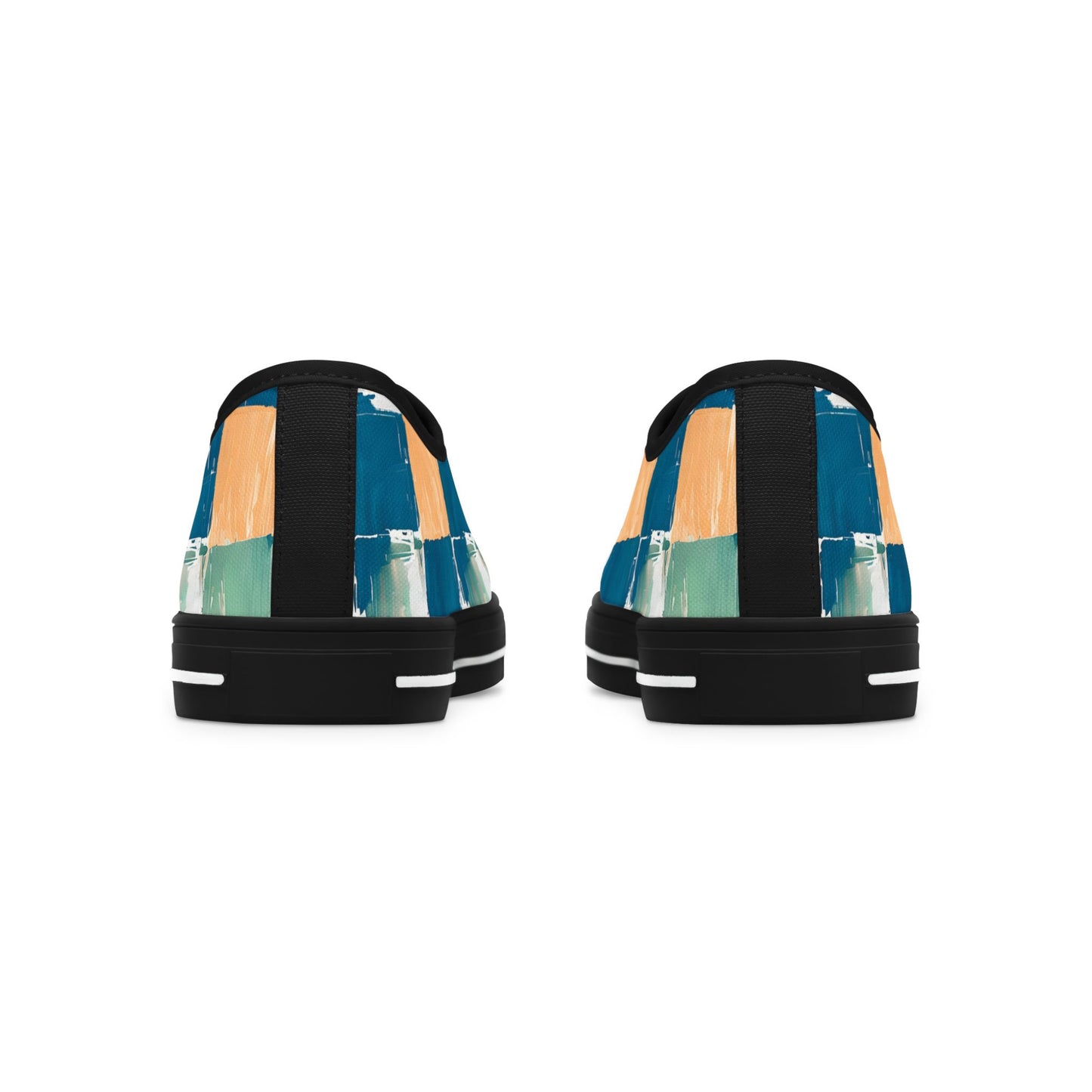 Canvas Sneakers — Hand-Painted Checkerboard in Teal, Orange & Mint
