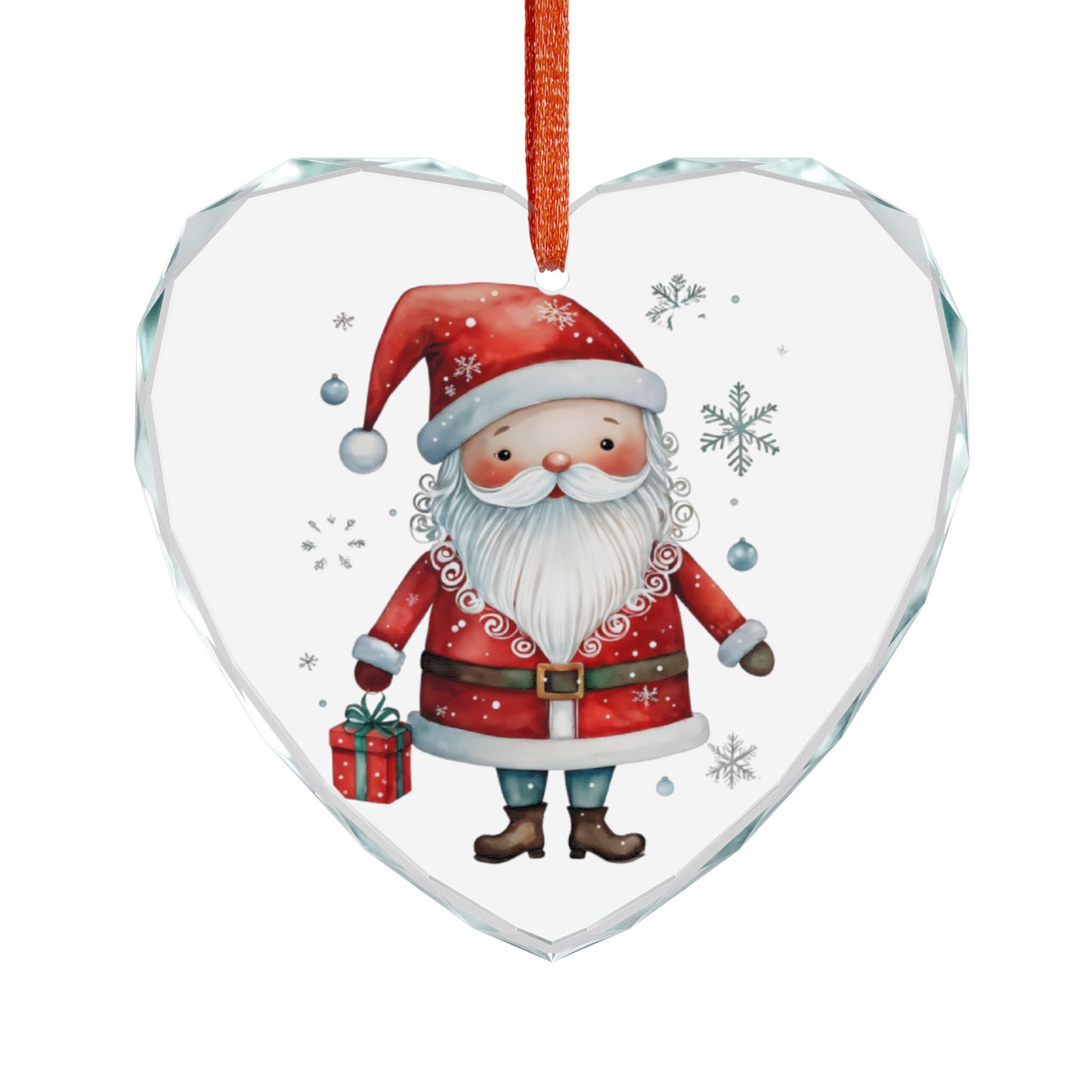 Heart Crystal Ornament — Cute Santa Claus Holiday Glass Decoration