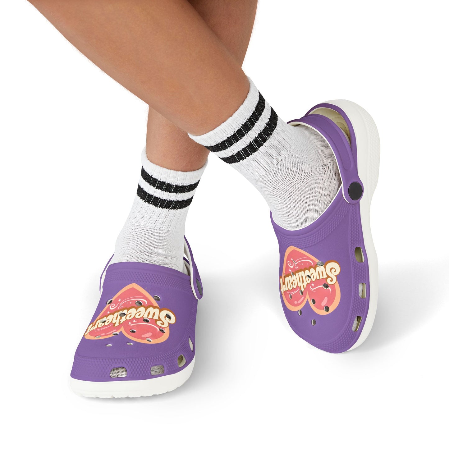 Kids Purple "Sweetheart" Foam Clogs — Cute Heart Graphic Slip-On Shoes