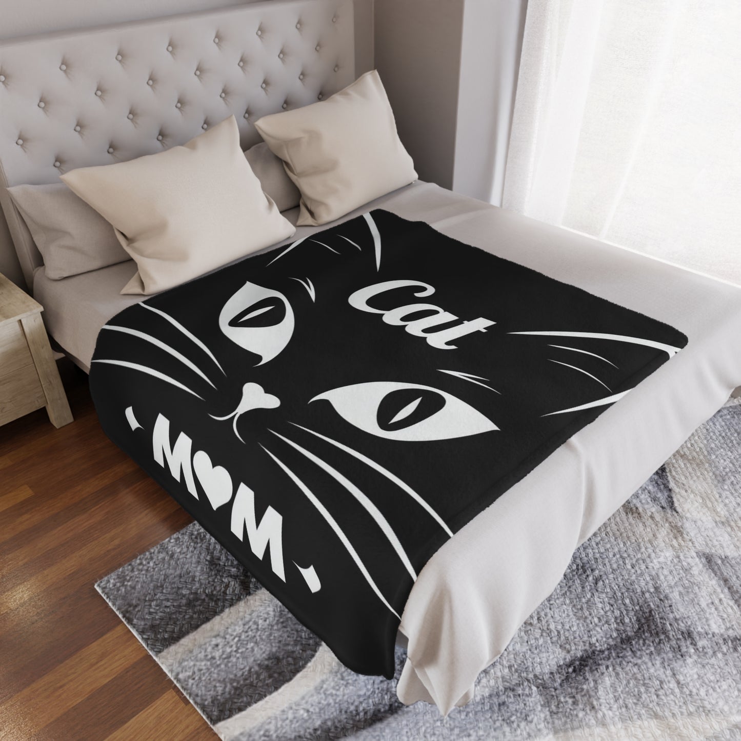Cat Mom Minky Blanket – Soft Black Cat Face Throw for Pet Lovers