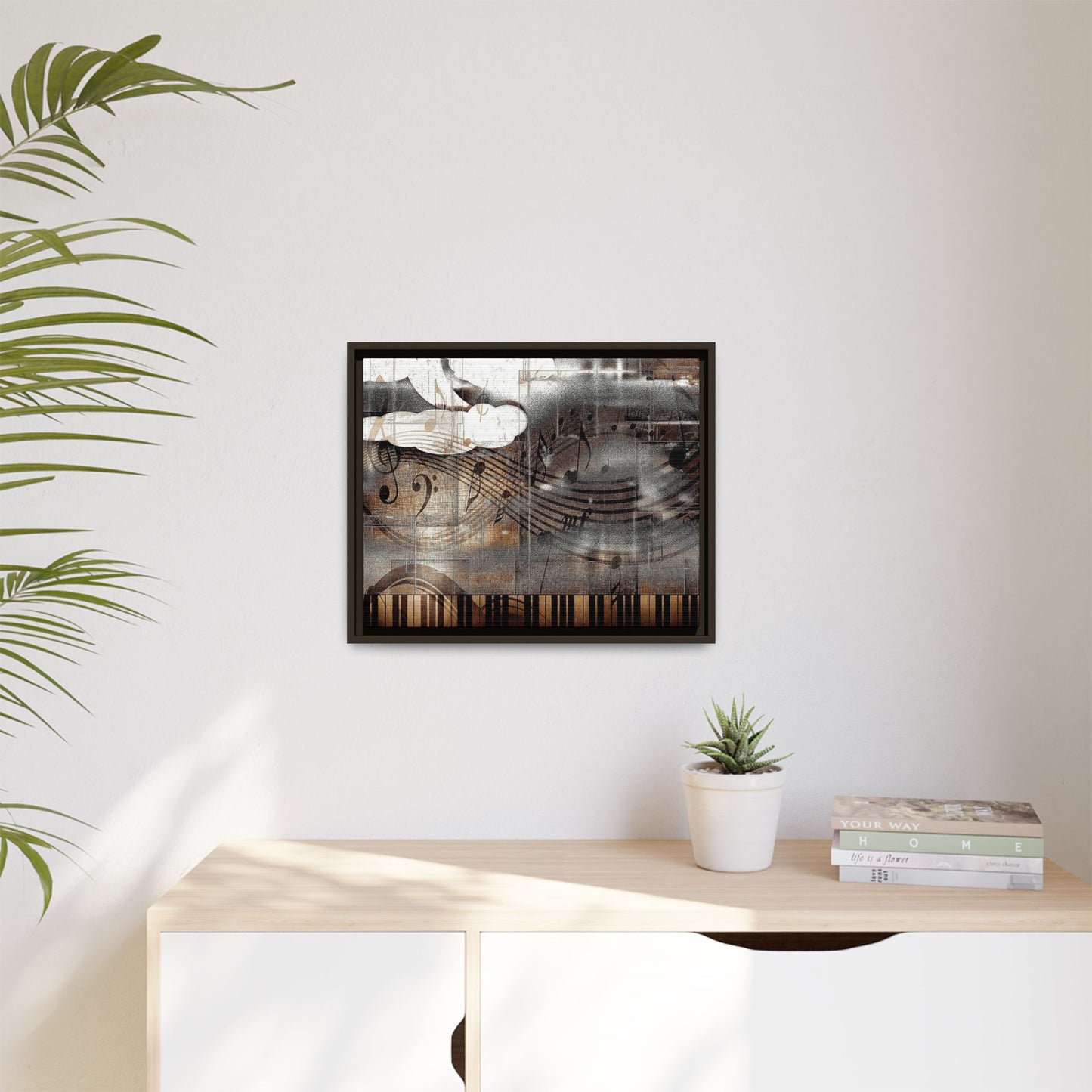 Framed Music Notes Canvas Print — Abstract Vintage Piano & Sheet Music Wall Art