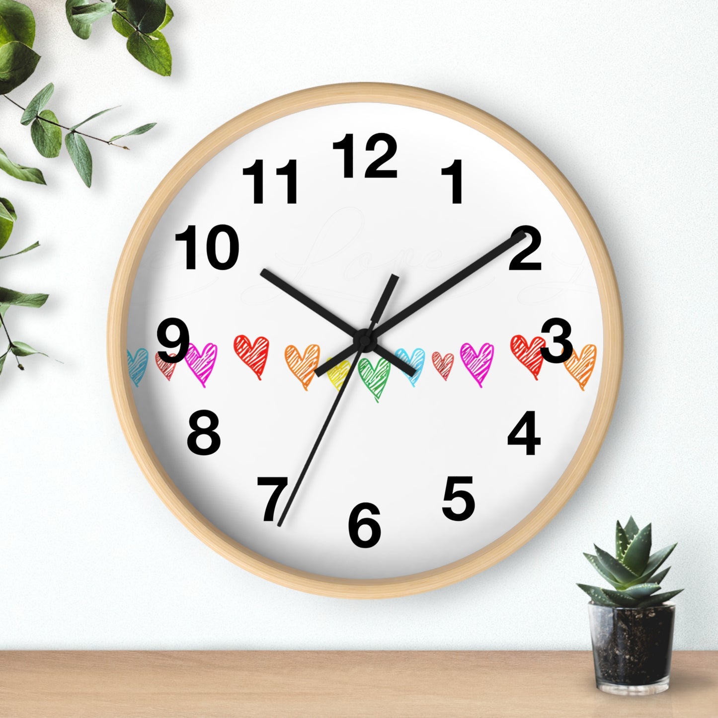 Rainbow Hand-Drawn Hearts Wall Clock | Colorful Heart Line Clock