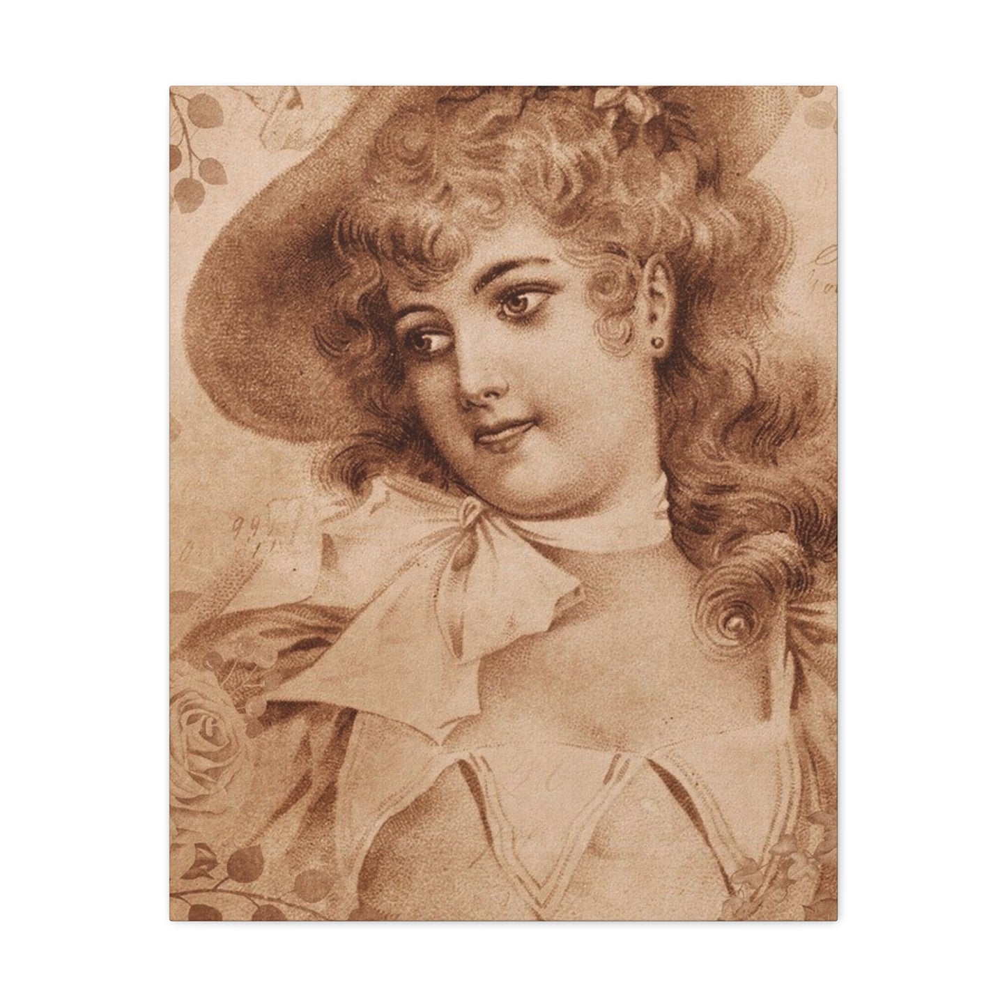 Vintage Sepia Portrait Canvas — Romantic Victorian Lady Matte Wall Art