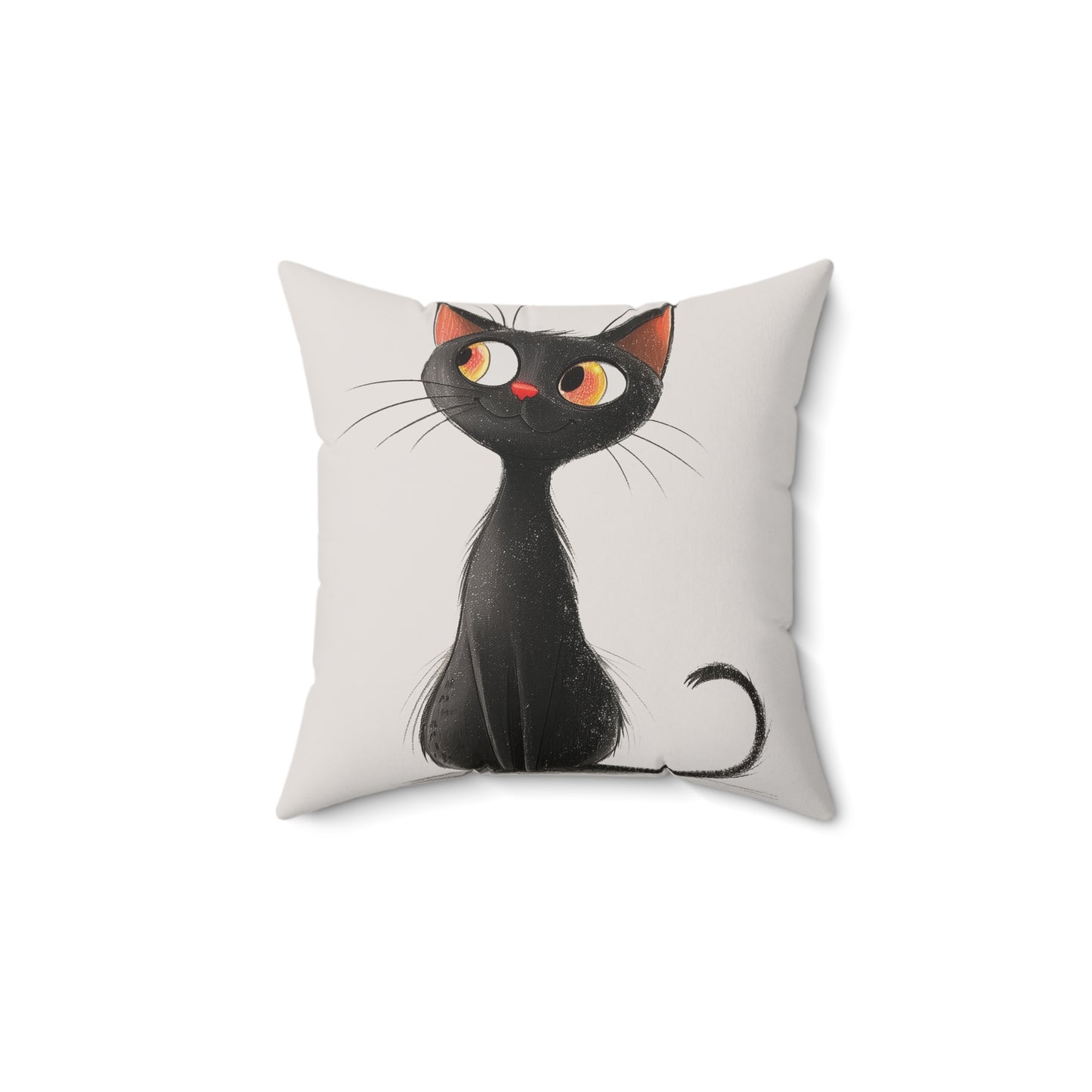 Cute Black Cat Throw Pillow — Whimsical Kitten Decorative Cushion