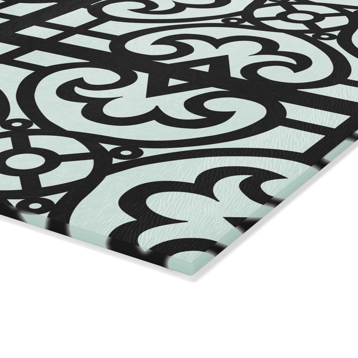 Glass Cutting Board — Decorative Moroccan Tile Pattern in Mint & Black