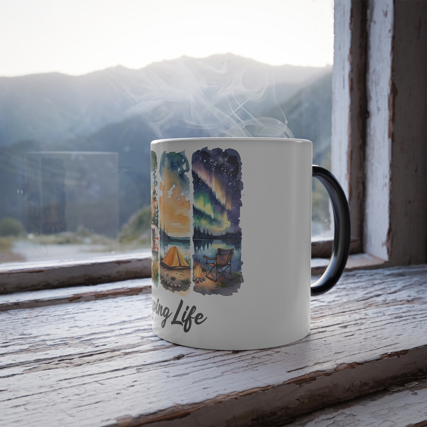 Camping Life Color-Changing Mug — 11oz Camper, Tent & Campfire Design