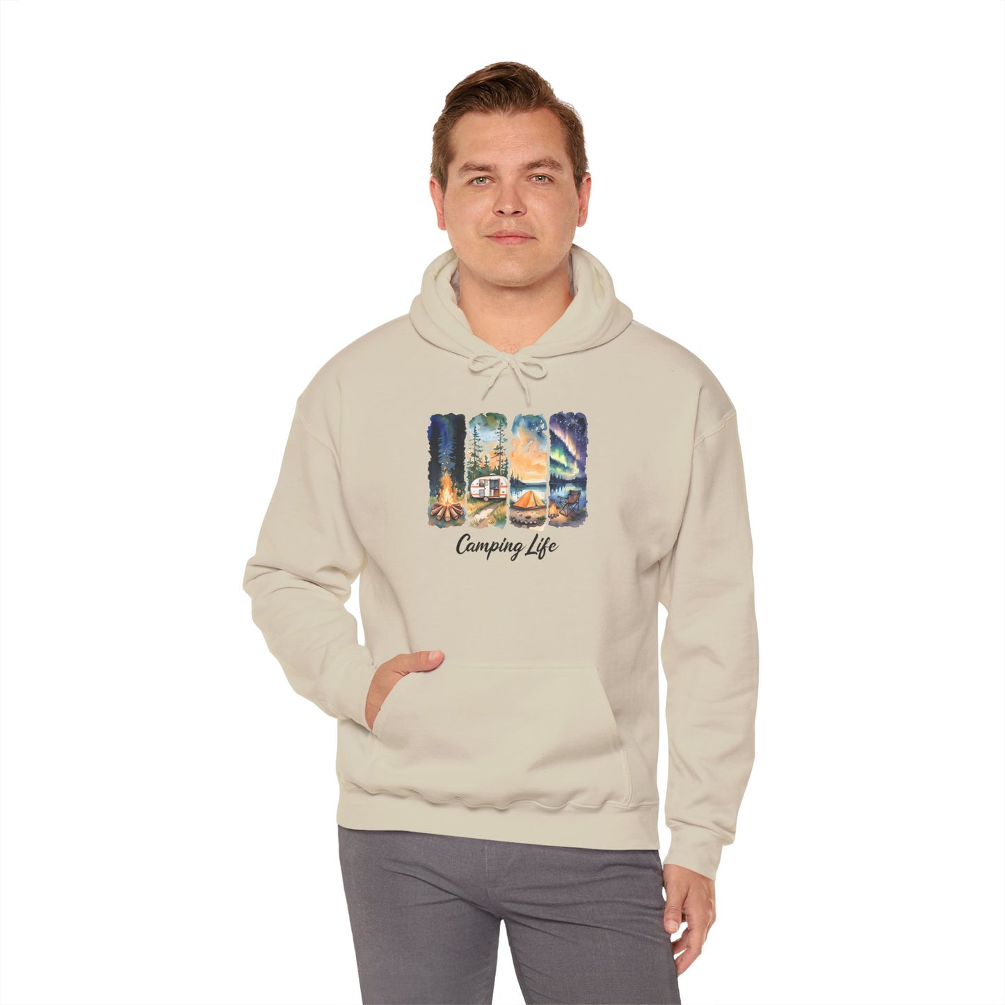 Camping Life Hoodie – Outdoor Illustrated Campsite Scenes