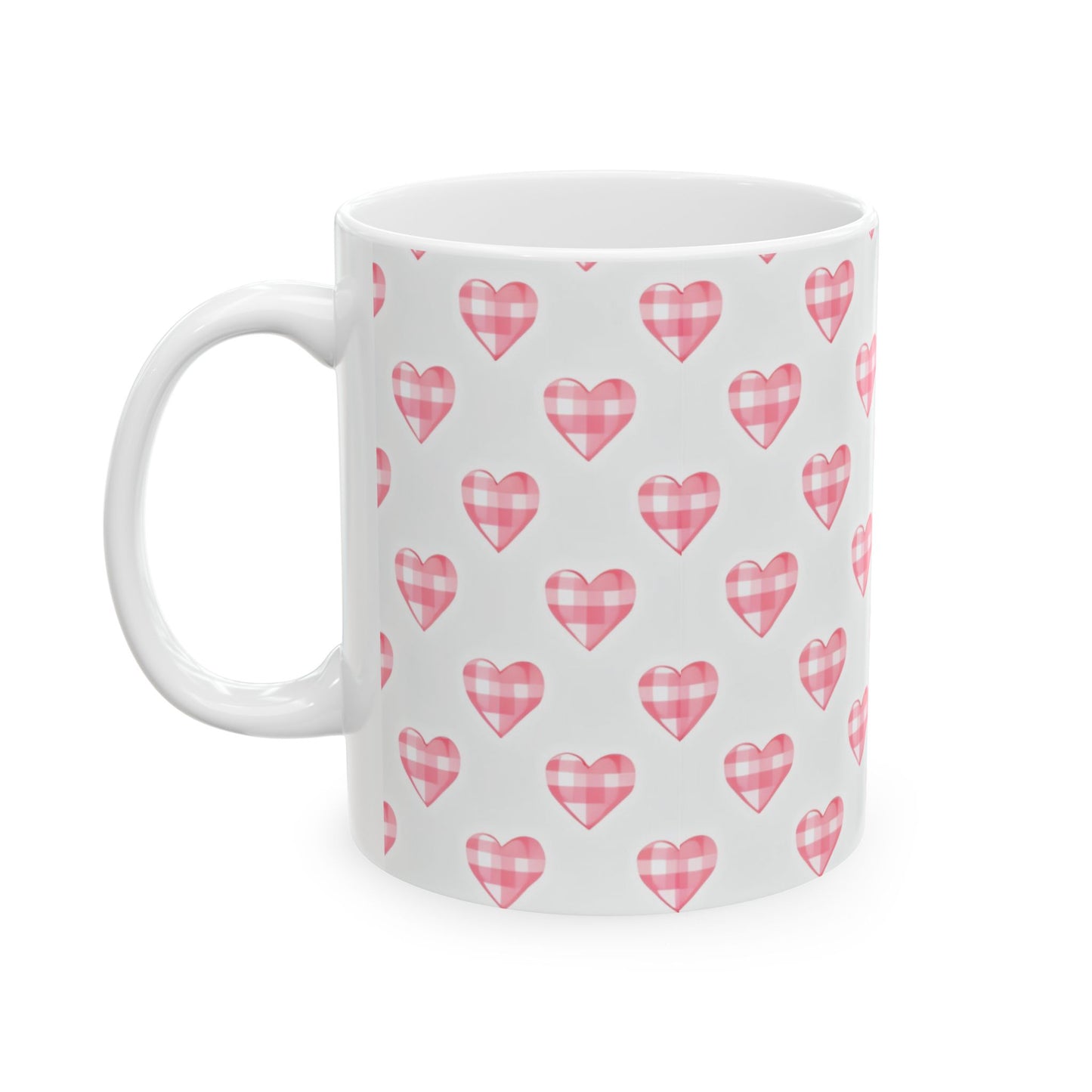 Pink Gingham Heart Ceramic Mug (11oz & 15oz)