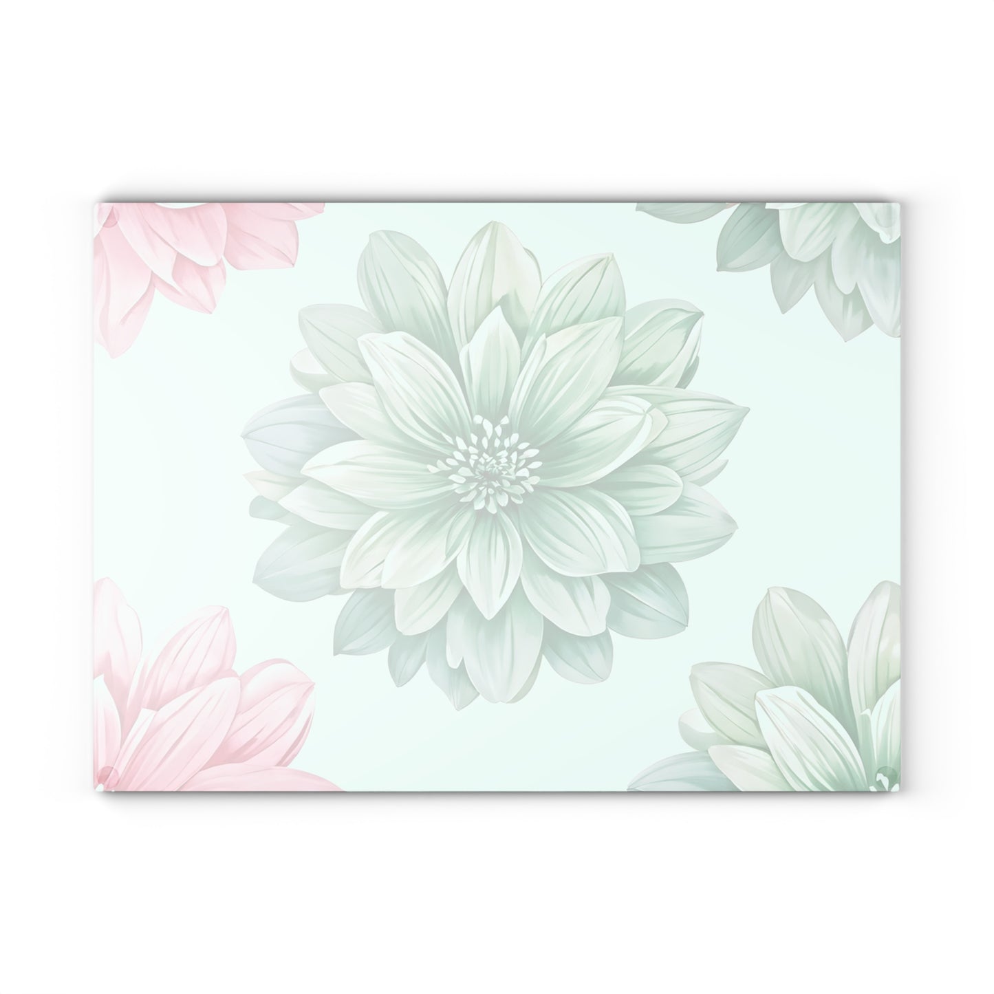 Floral Glass Cutting Board — Pastel Succulent Dahlia Kitchen Board