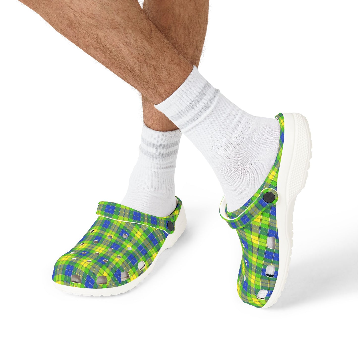 Plaid Green & Blue EVA Foam Clogs — Lightweight Garden & Beach Shoes